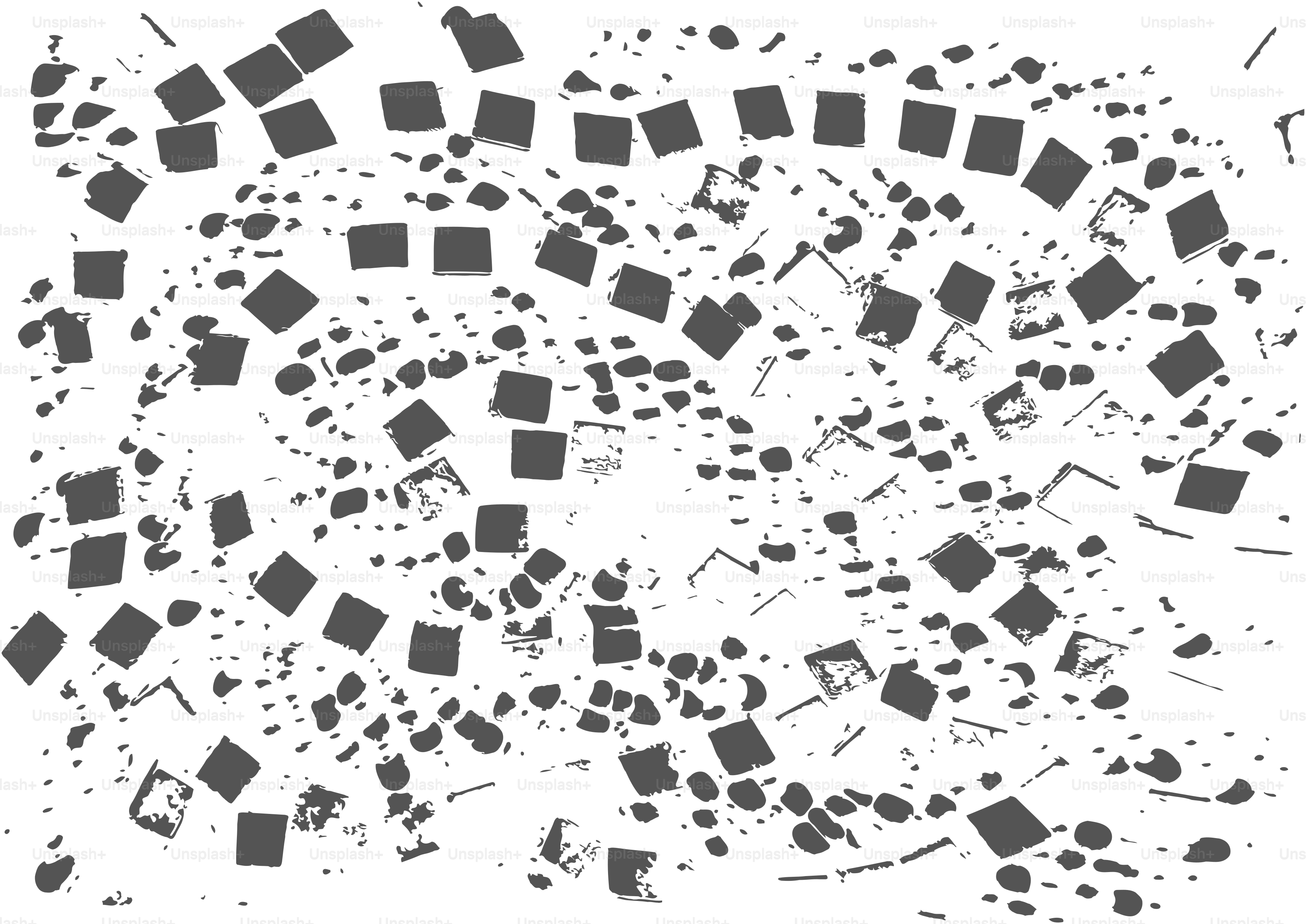 Abstraktes Muster aus verstreuten dunklen Quadraten und Punkten
