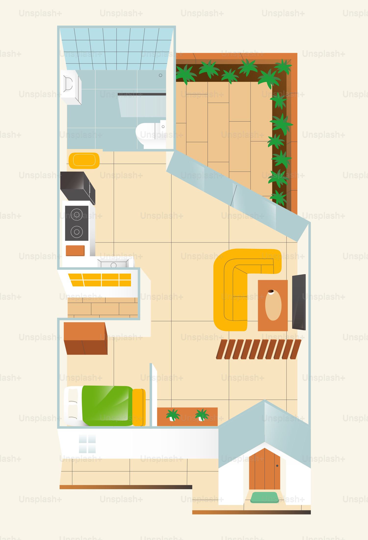 Un plan d’appartement moderne avec balcon.