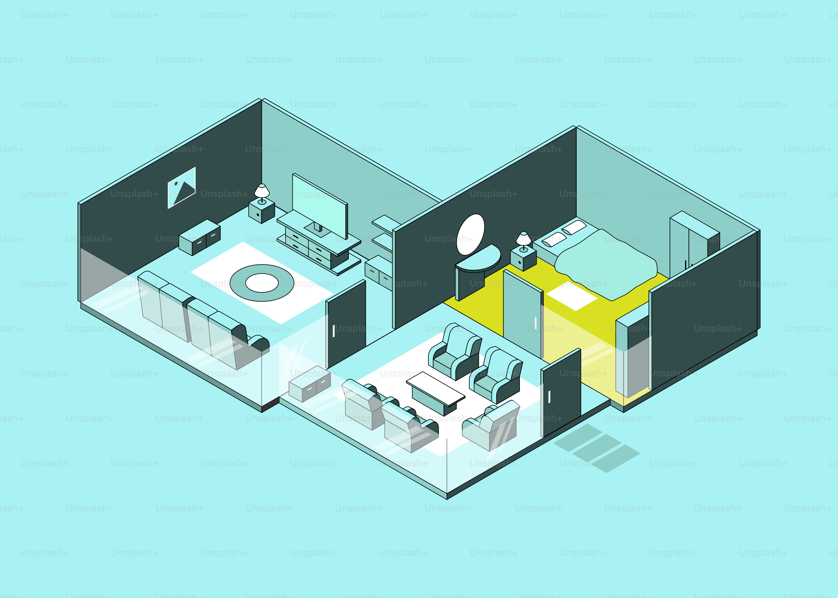 Isometrische Ansicht eines modernen Wohnungslayouts