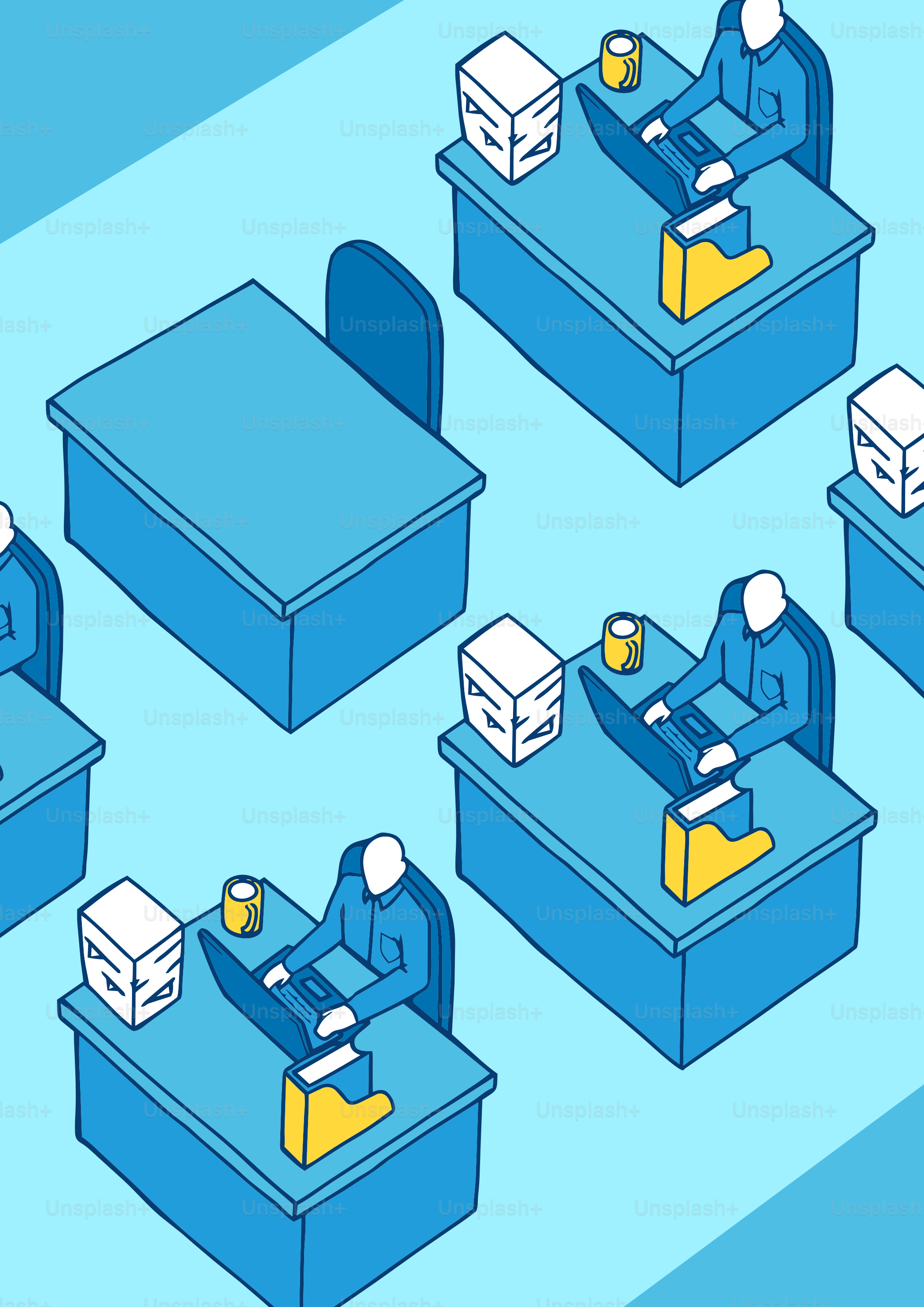 Menschen, die an Schreibtischen in einem Büro arbeiten.