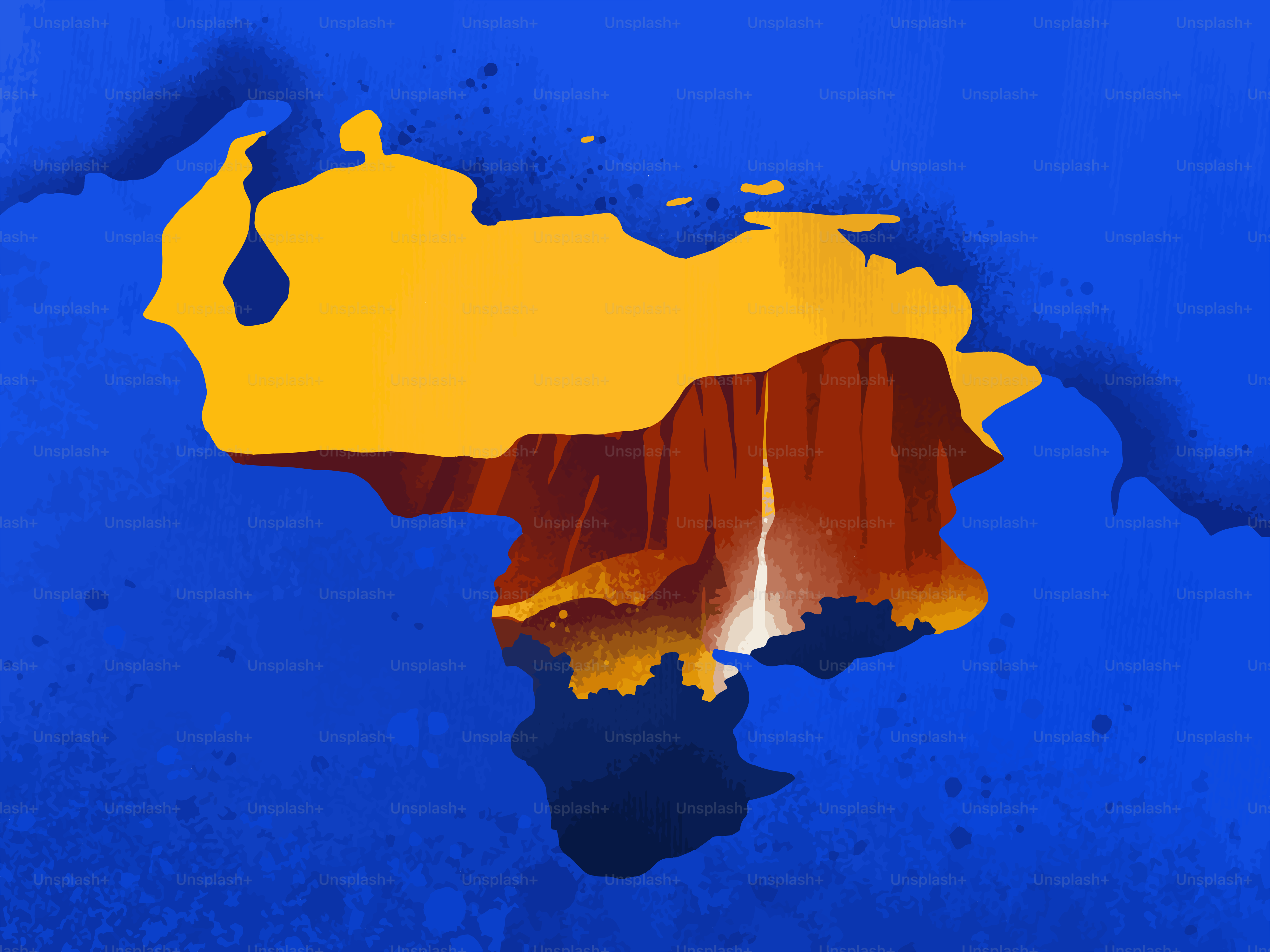 Map of venezuela showing natural landscape and waterfall