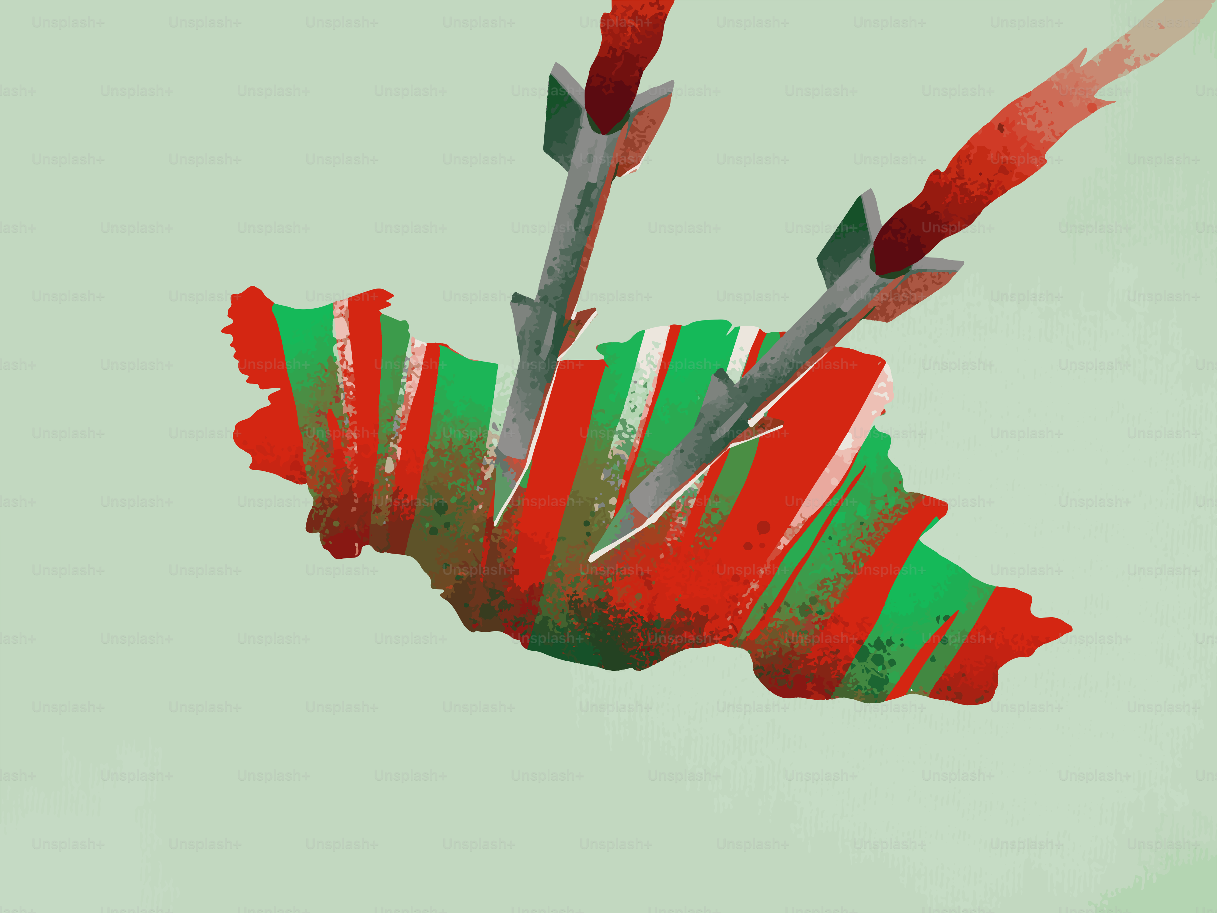 Foguetes atingindo um mapa com listras vermelhas e verdes.