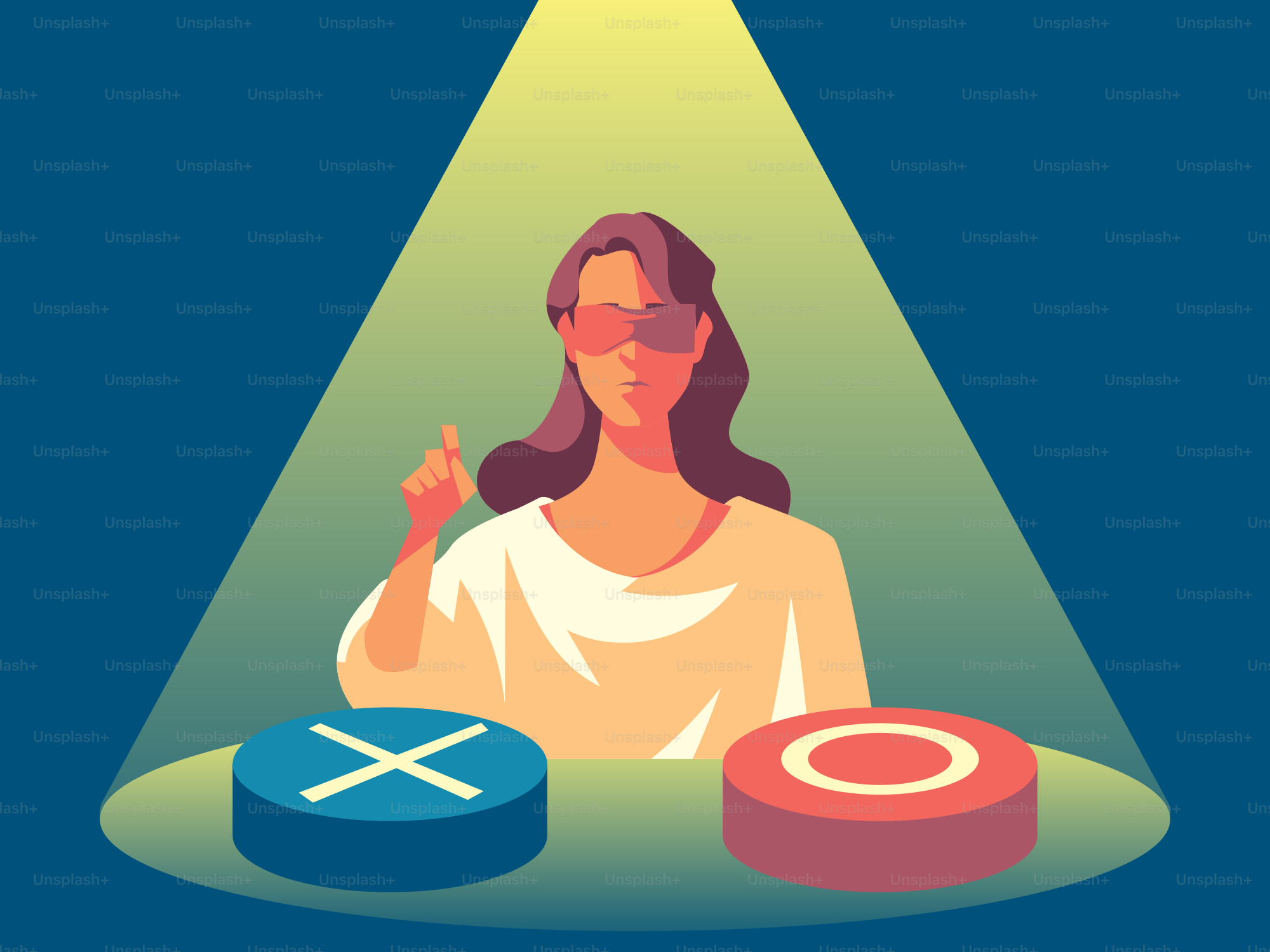 Une femme qui fait le choix entre deux boutons