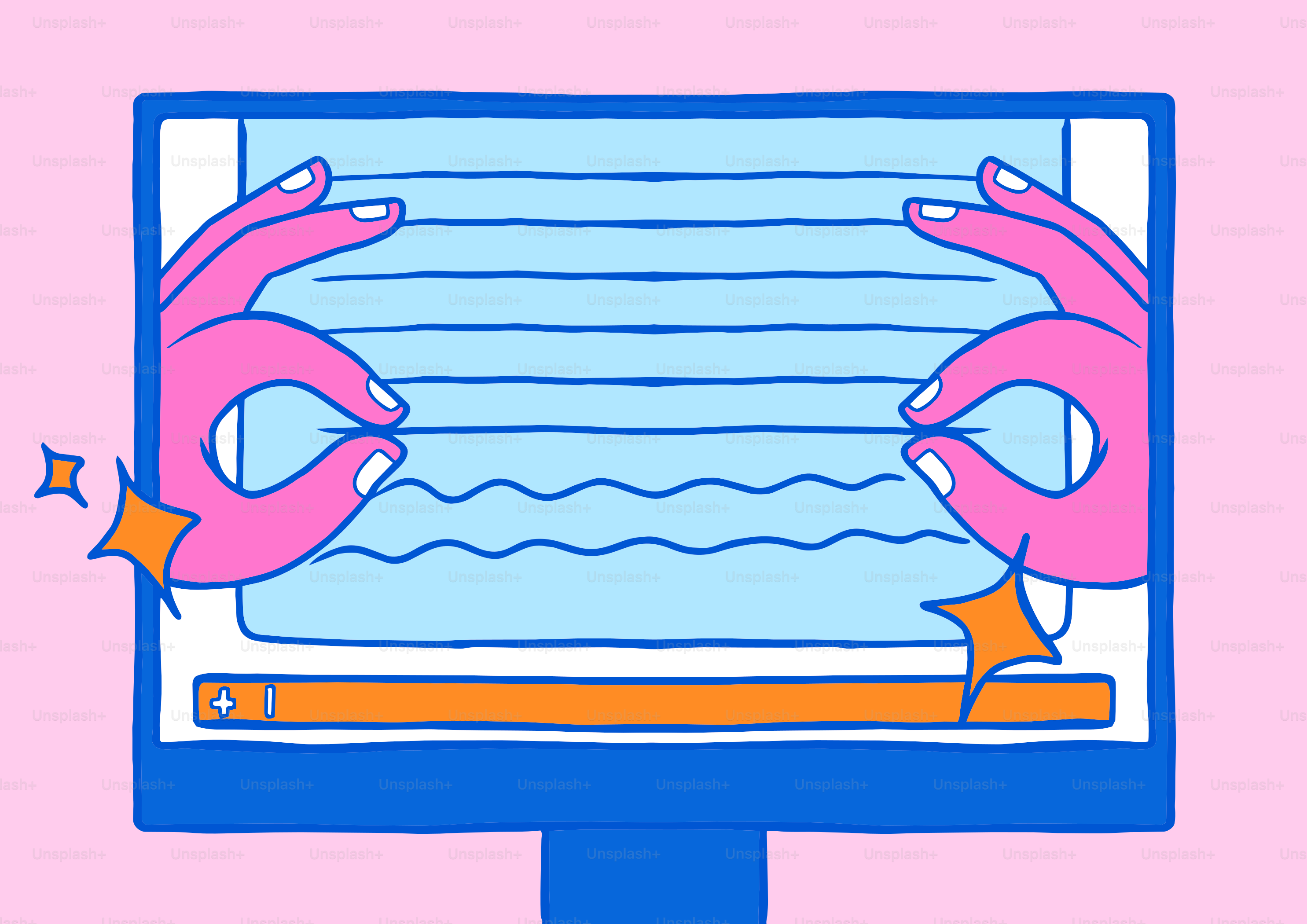 コンピューター画面のデジタル文書を調整する手。