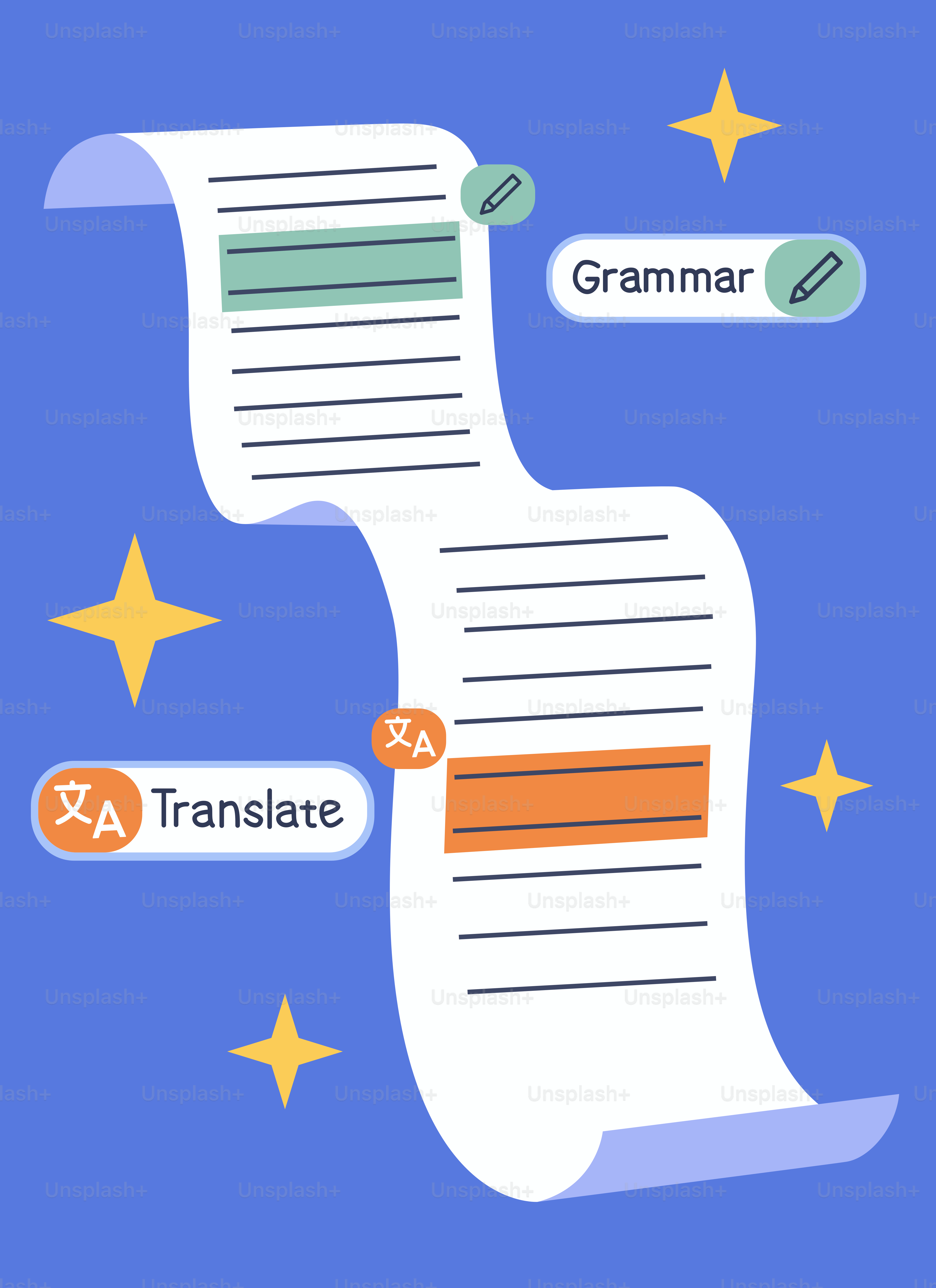 Lunga rotazione con grammatica e icone di traduzione