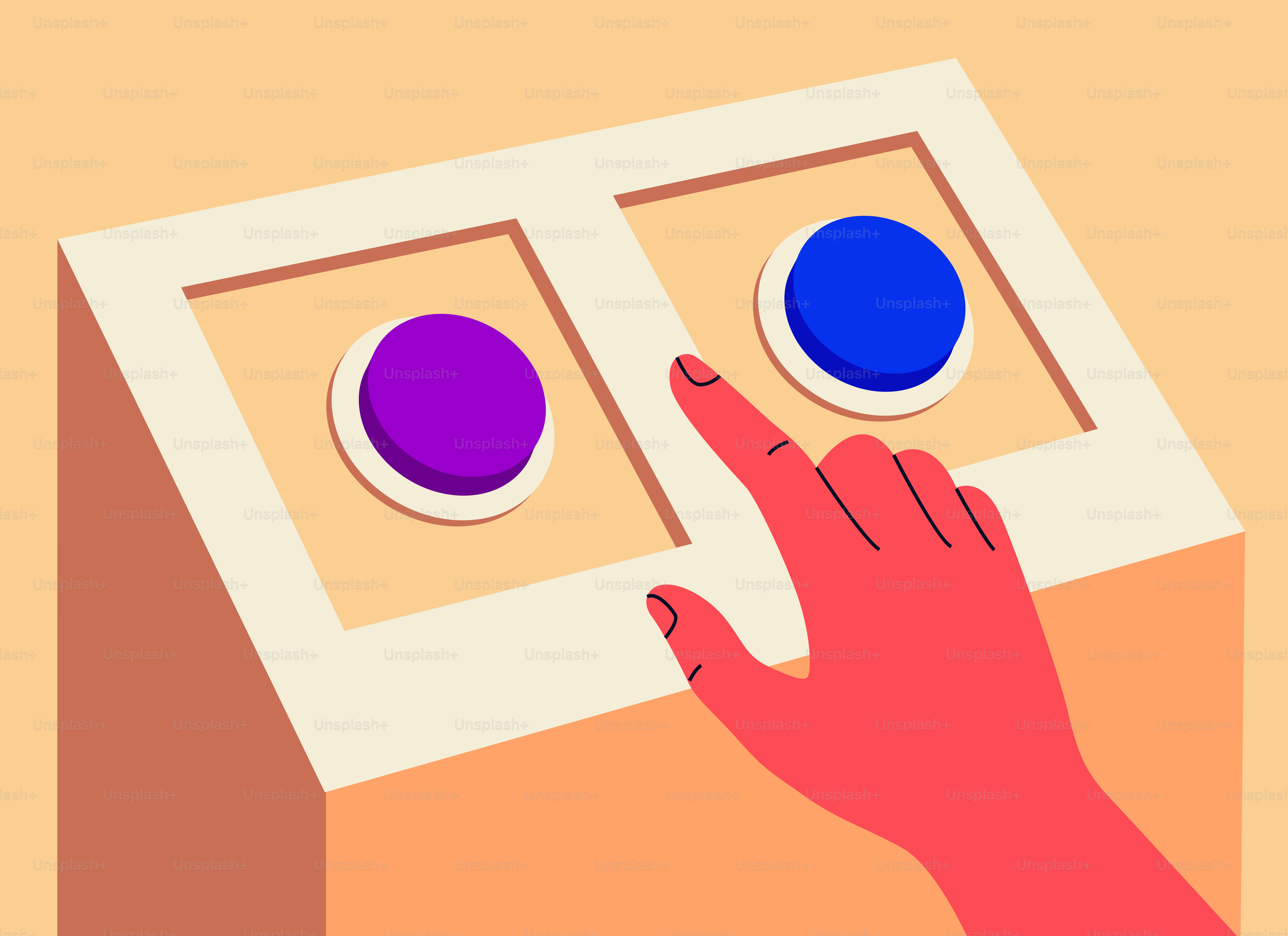 Scegliere a mano tra i bottoni viola e blu.