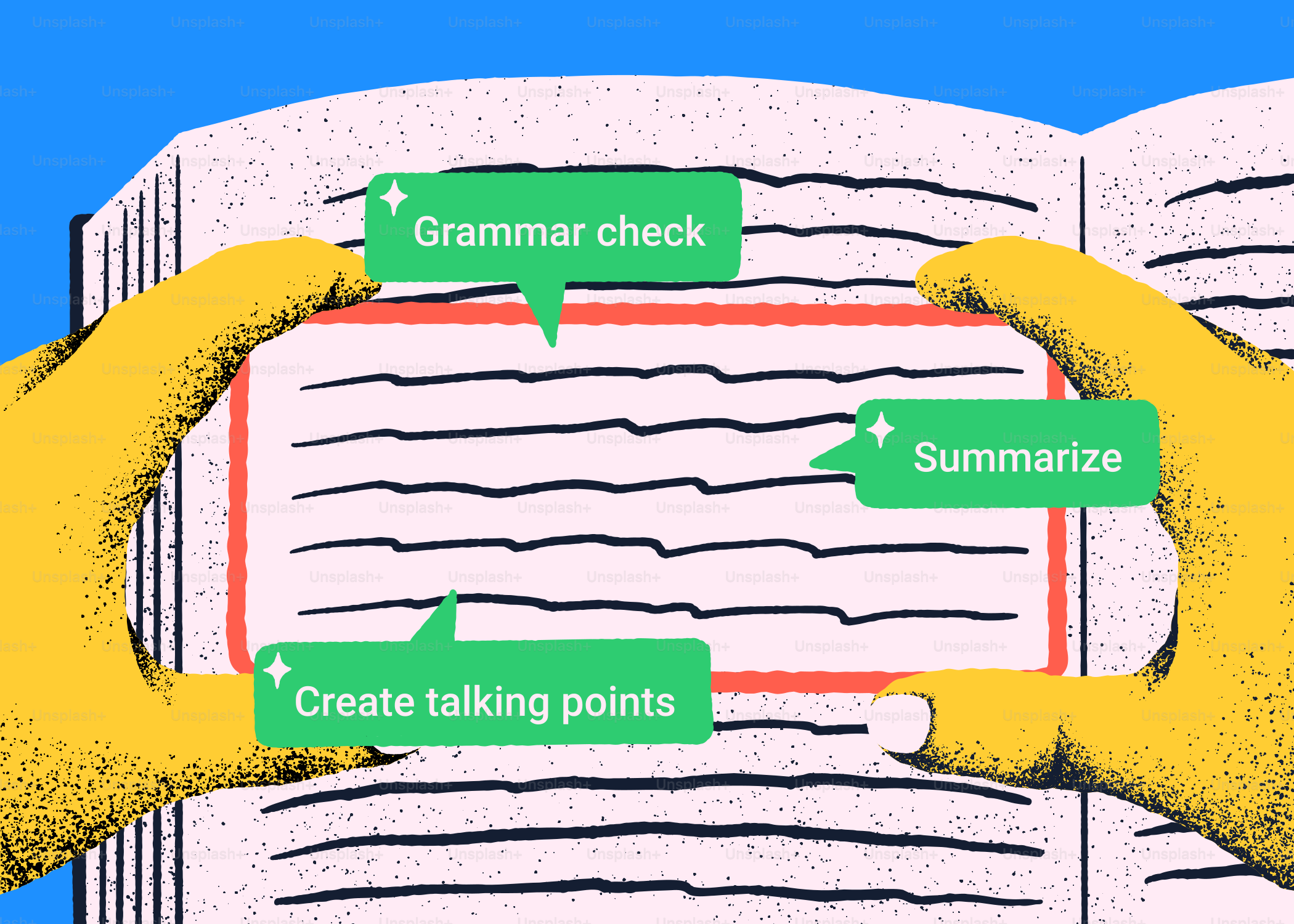 Le mani evidenziano il testo nel libro per il controllo grammaticale