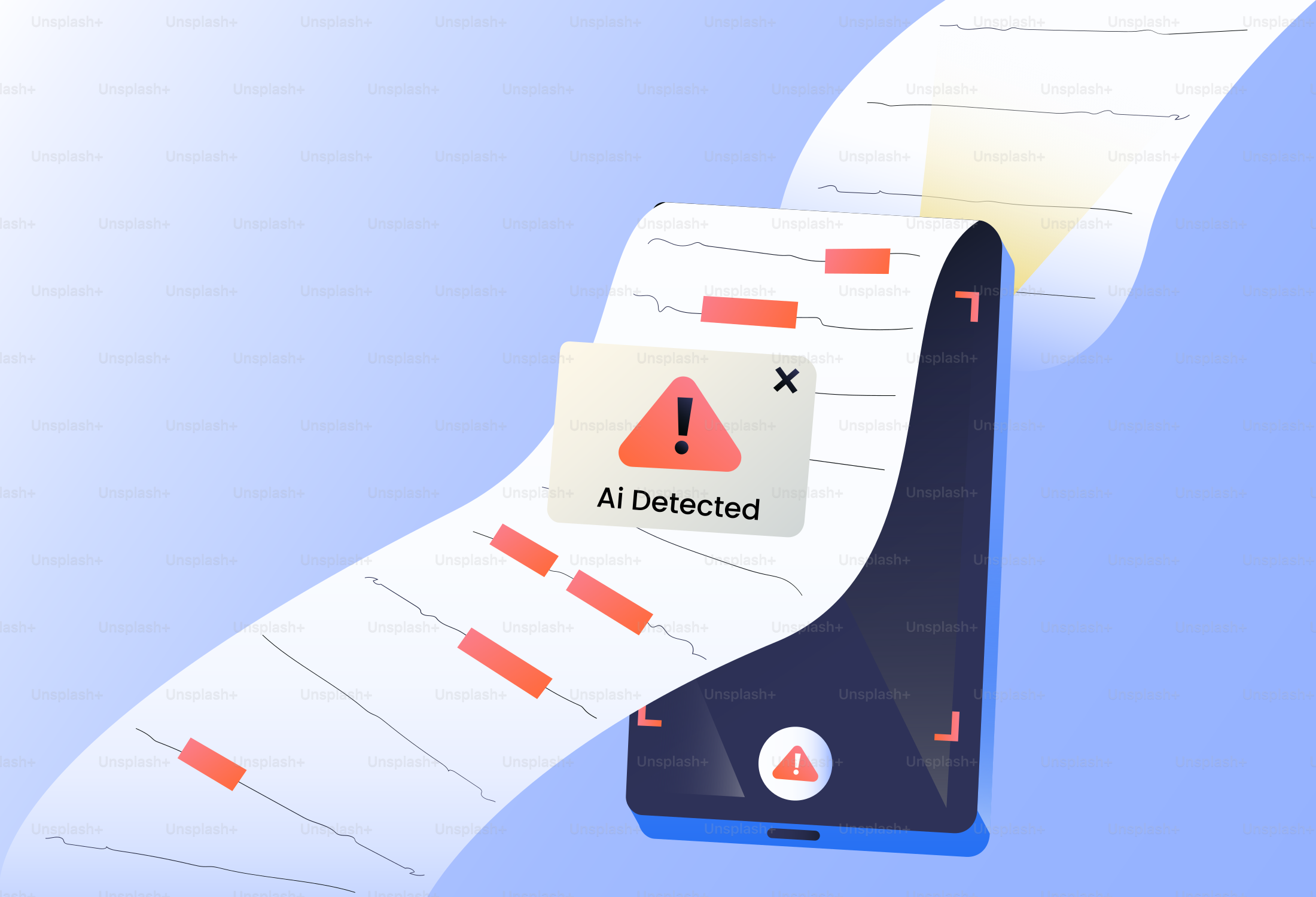 Smartphone affichant une alerte IA détectée à la réception