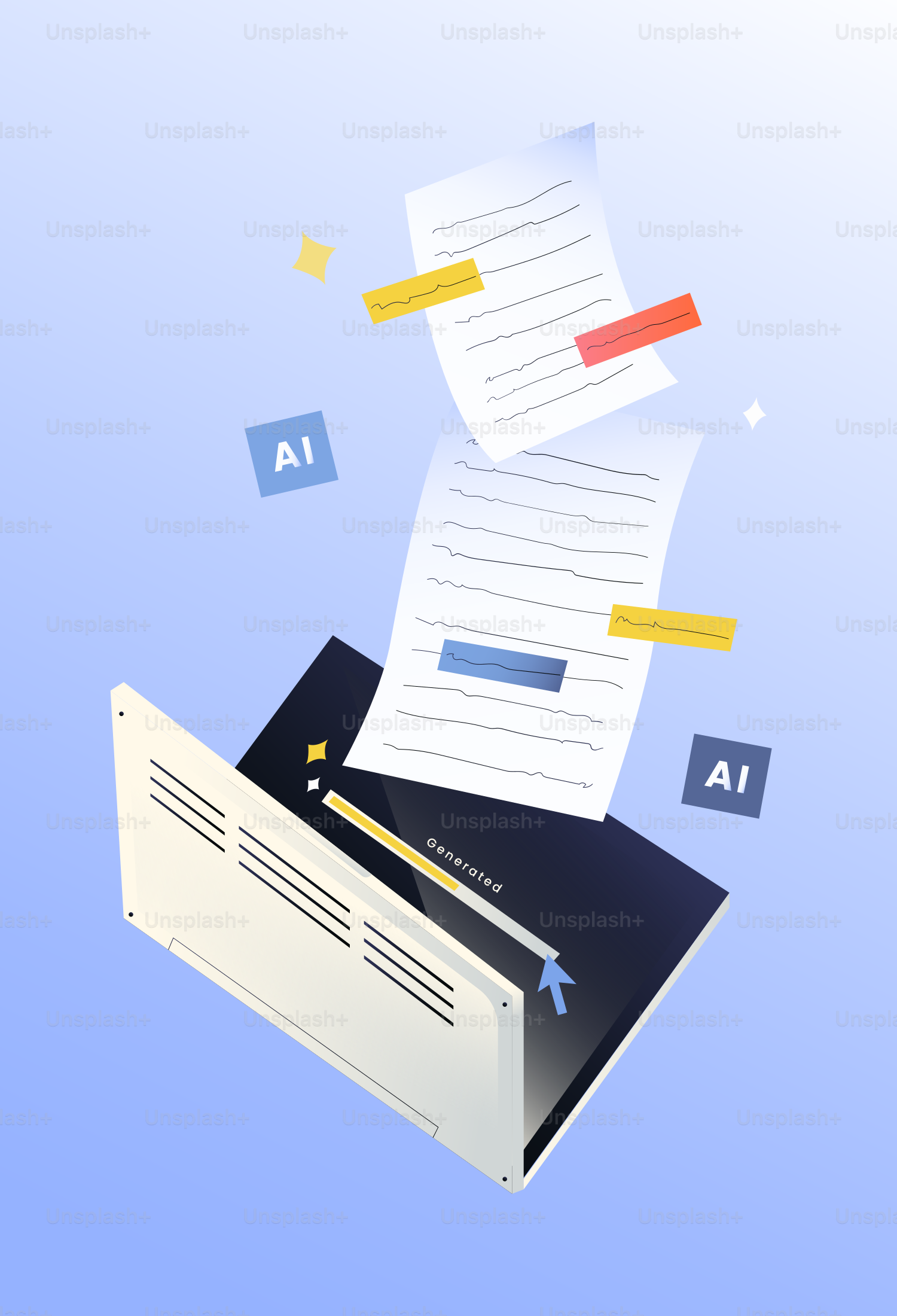 Ordinateur portable générant des documents avec assistance IA