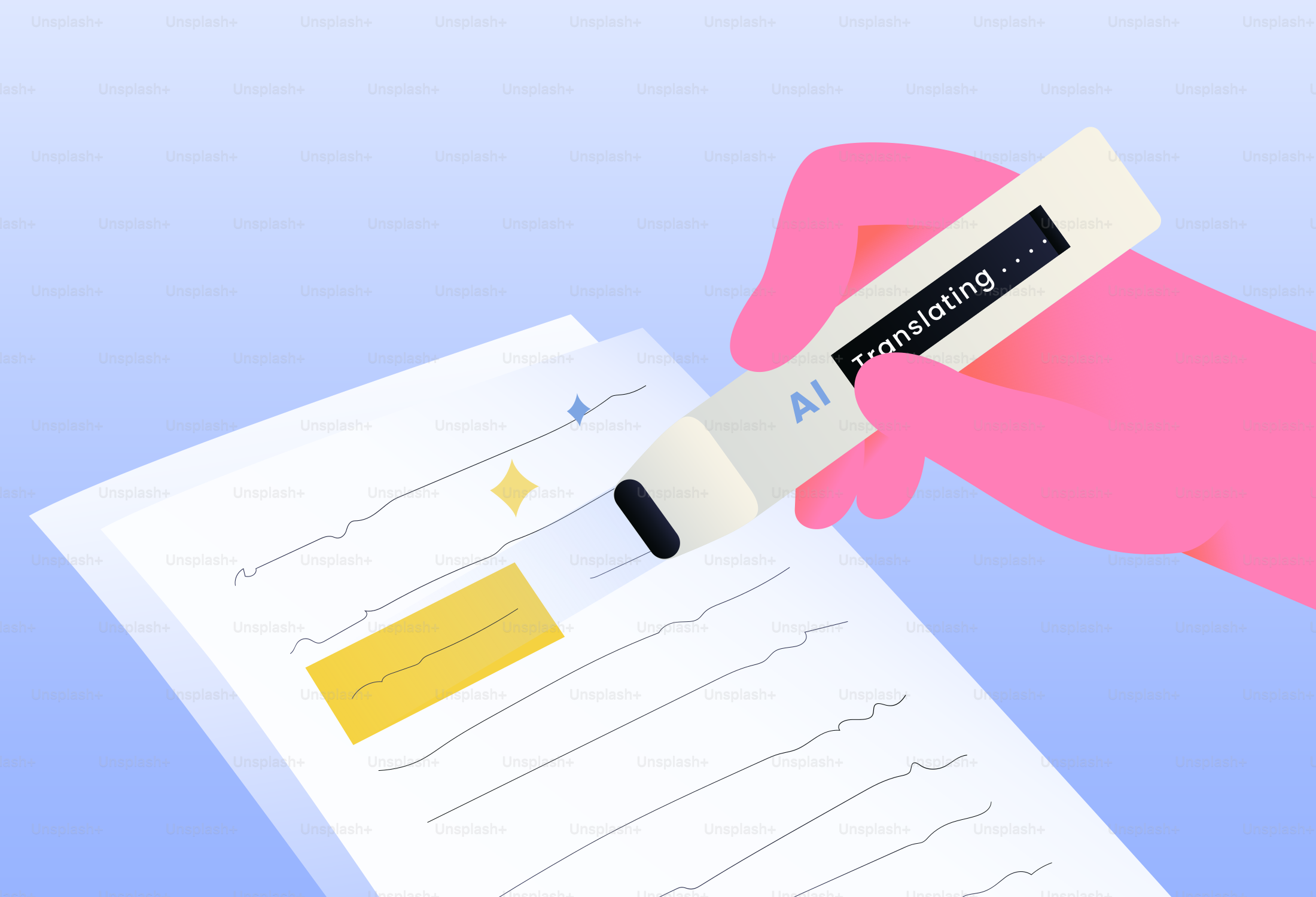 Surligner manuellement le texte sur un document avec un traducteur IA.