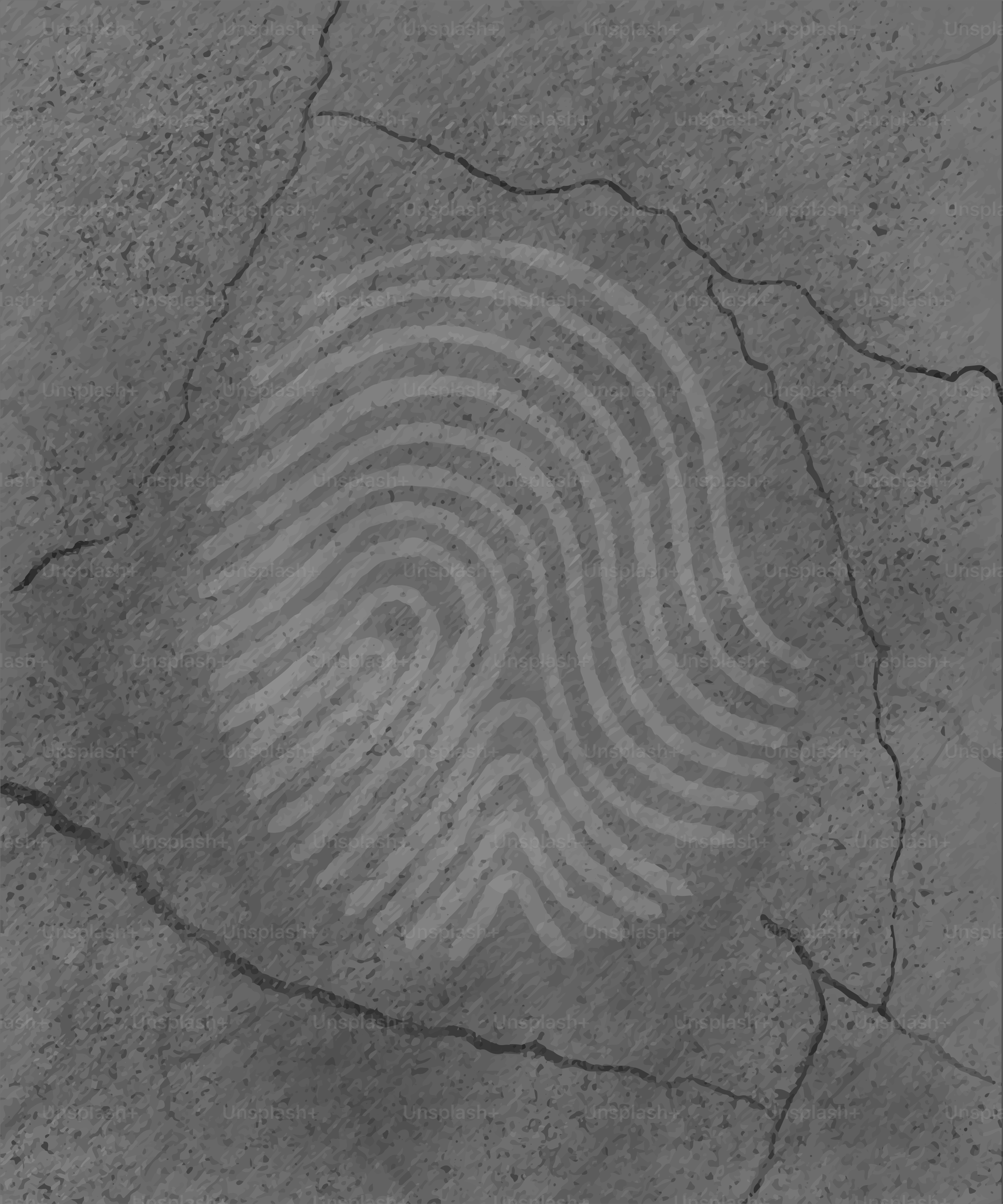 A fingerprint etched into a cracked stone surface.