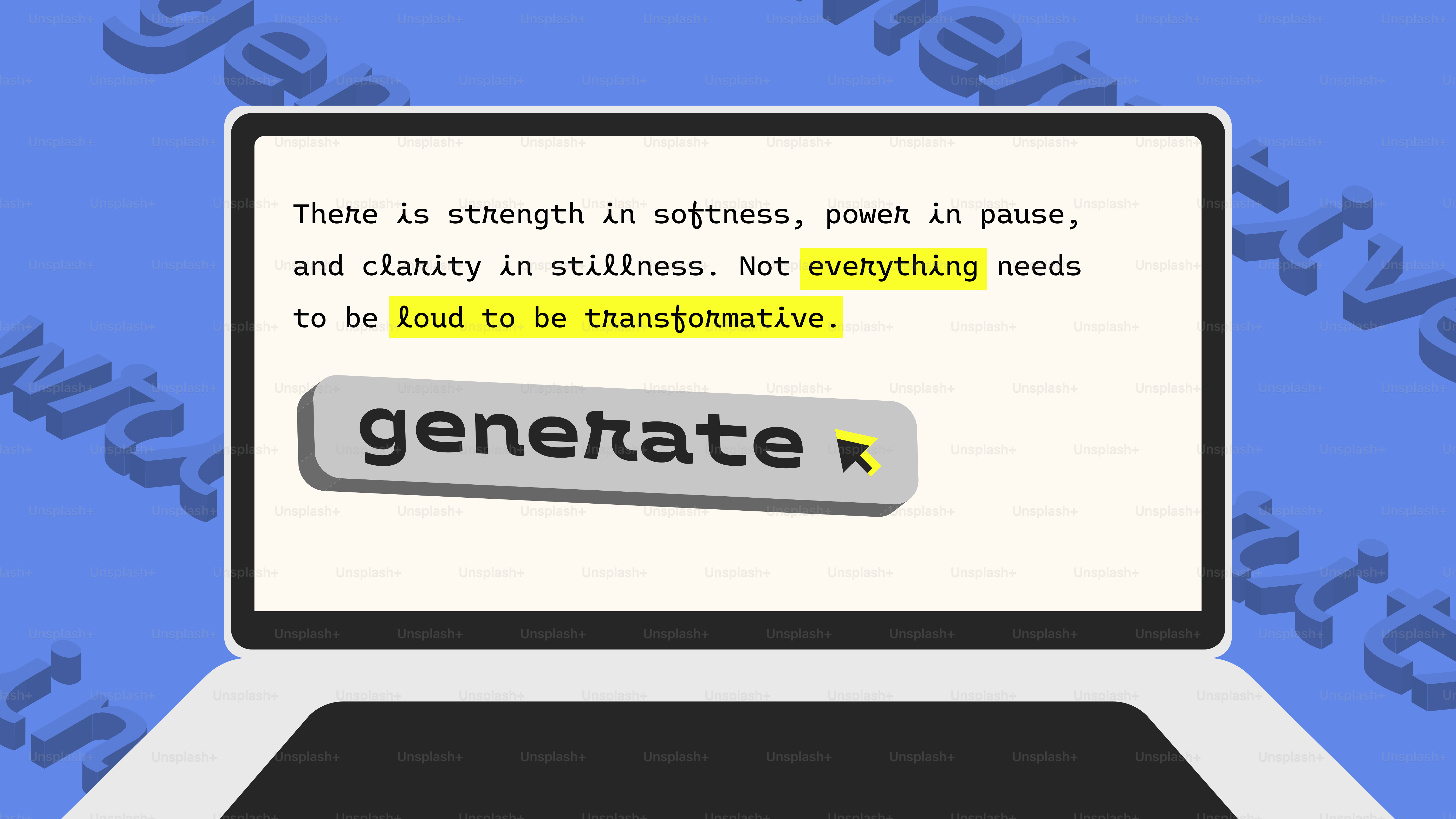 Laptop screen showing text with "generate" button.