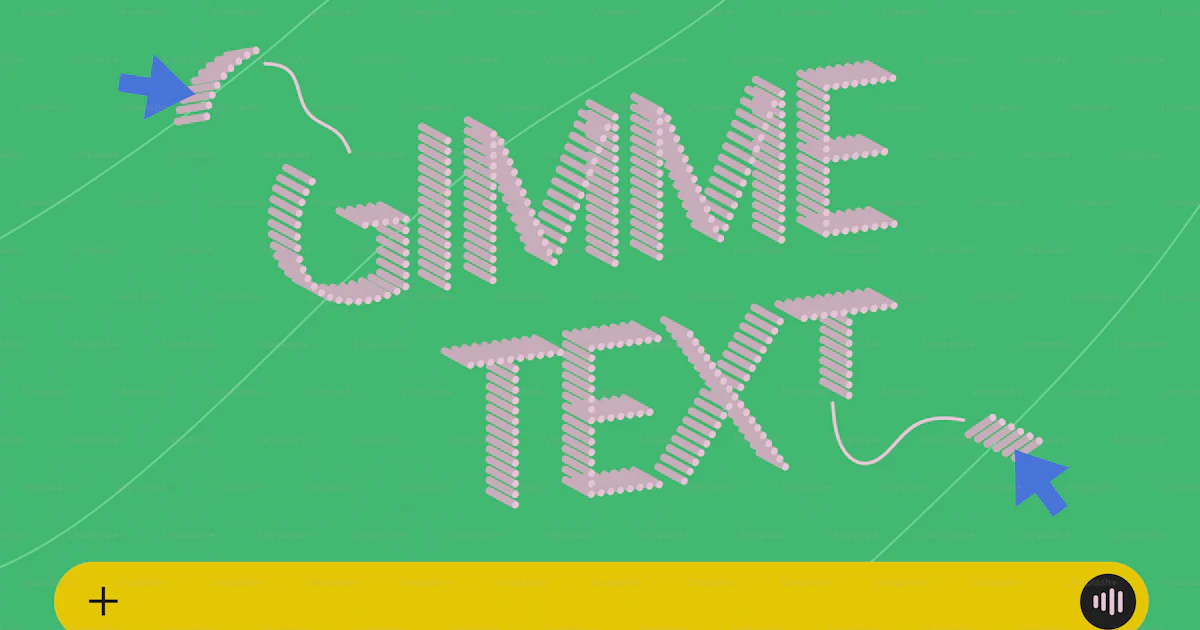 Gimik Lettering Gimme text written in white 3D letters on green. vector – Technology ...