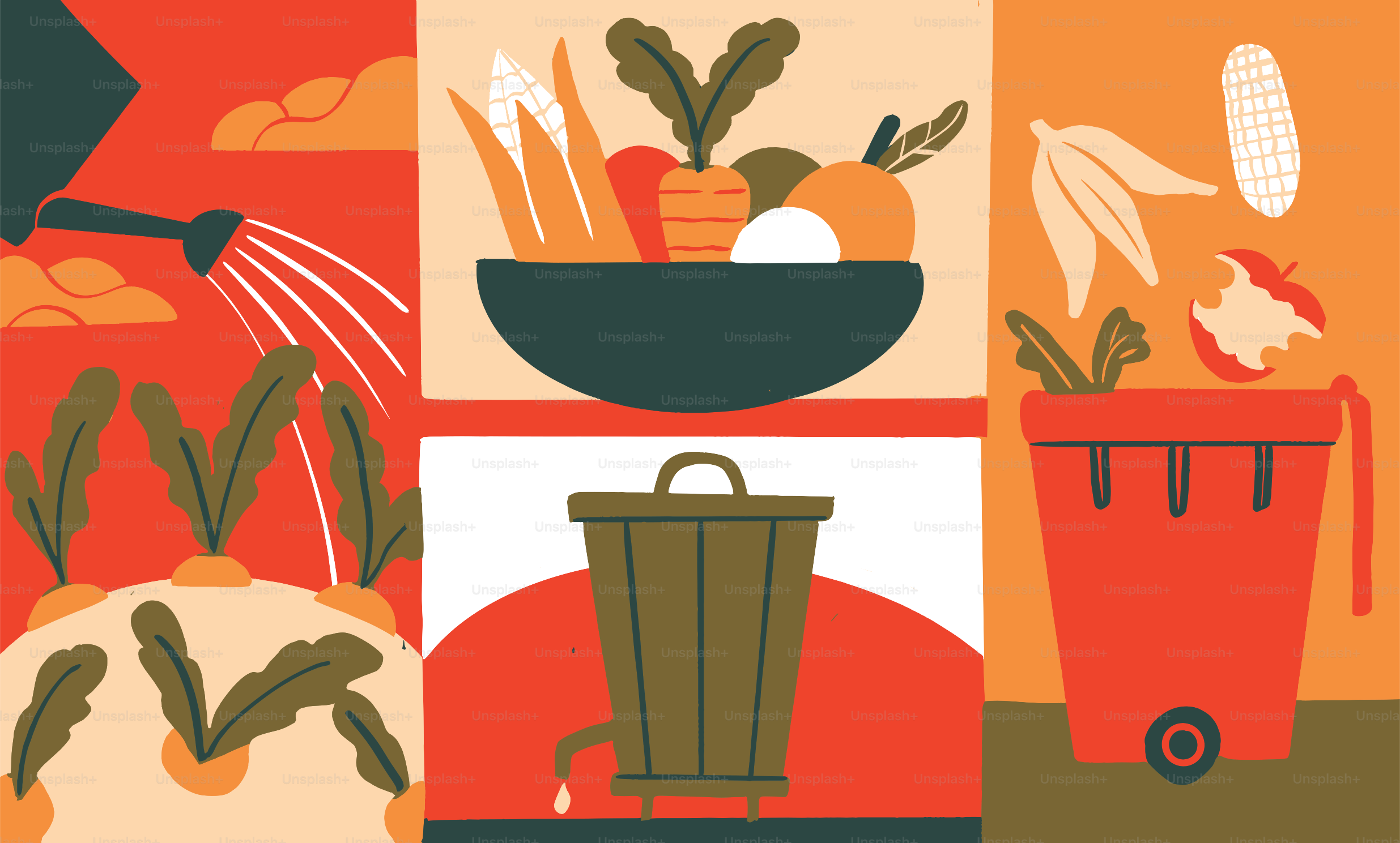 Jardinagem, produtos frescos e desperdício de alimentos