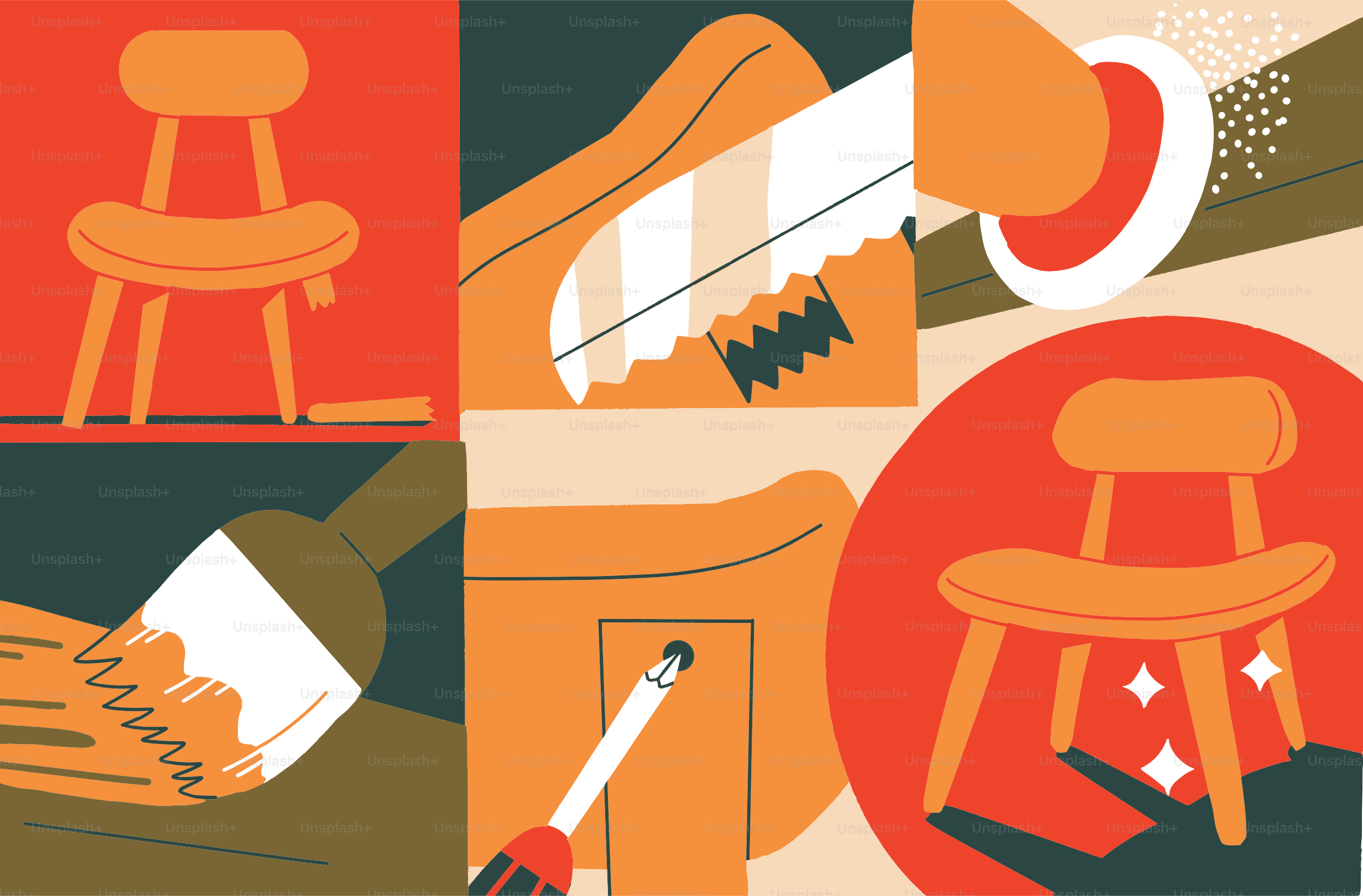 Collage of chair repair and restoration process