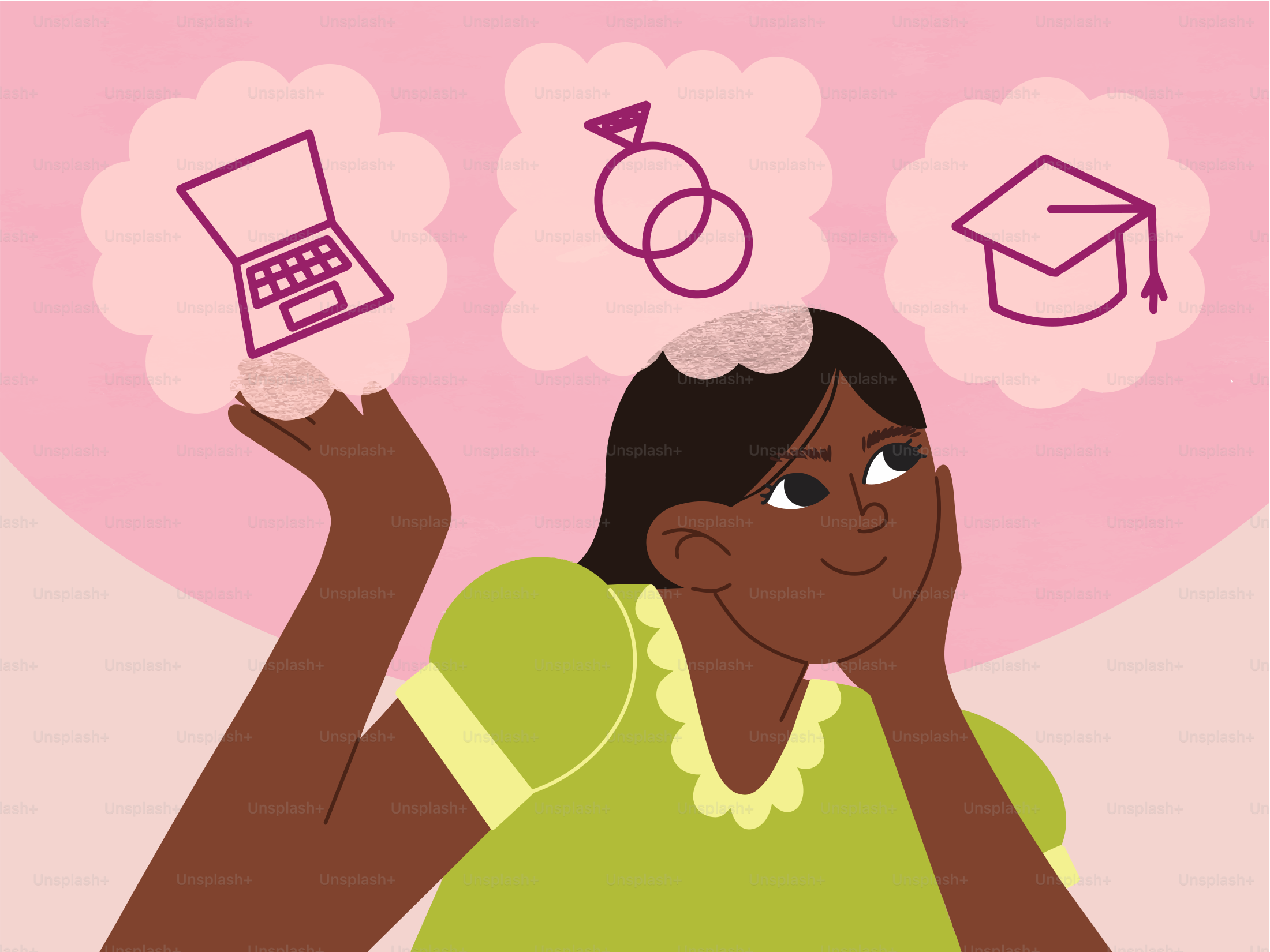 Donna che sogna carriera, matrimonio e istruzione