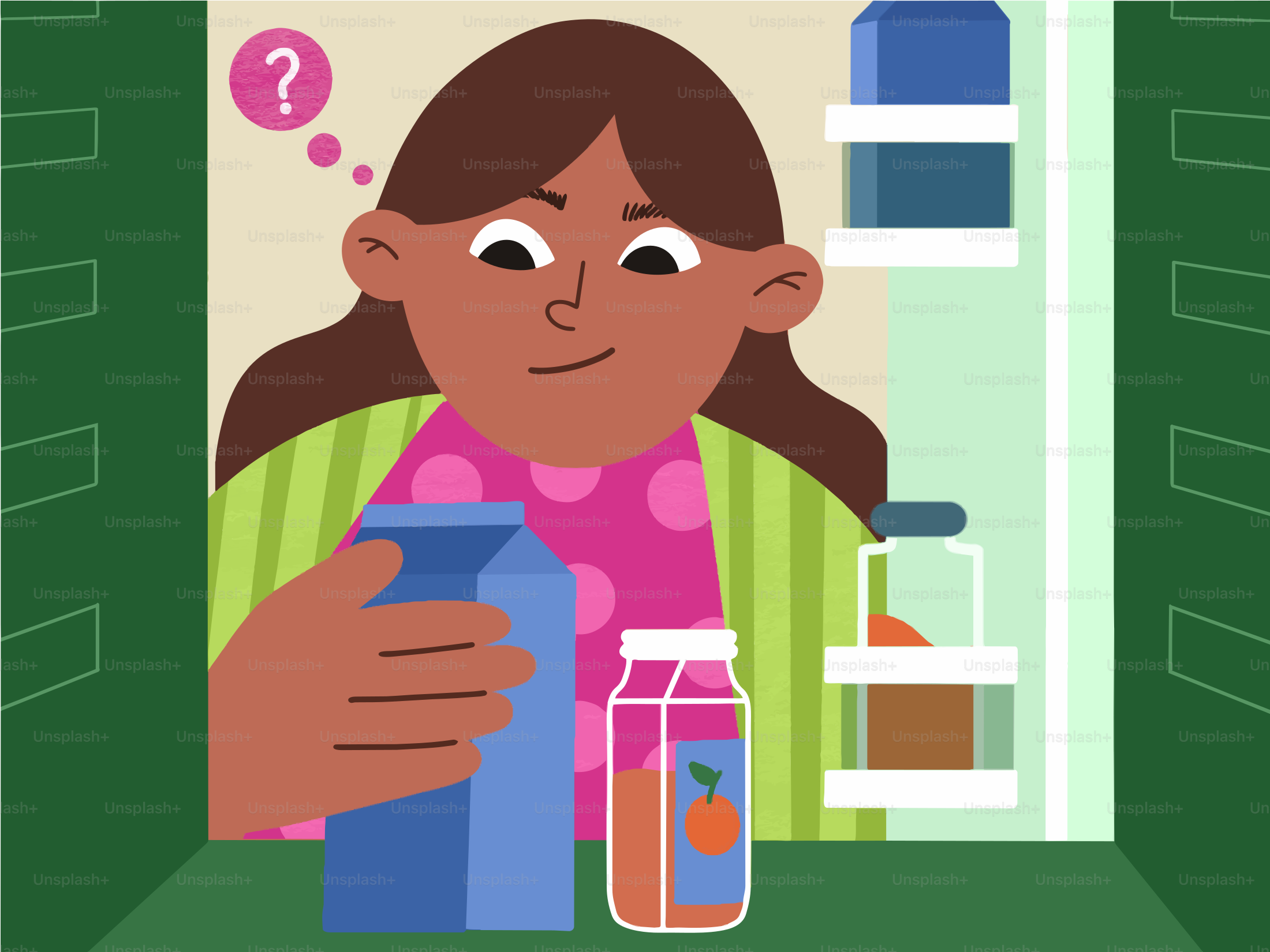 Donna che tiene un cartone, guarda il contenuto del frigorifero