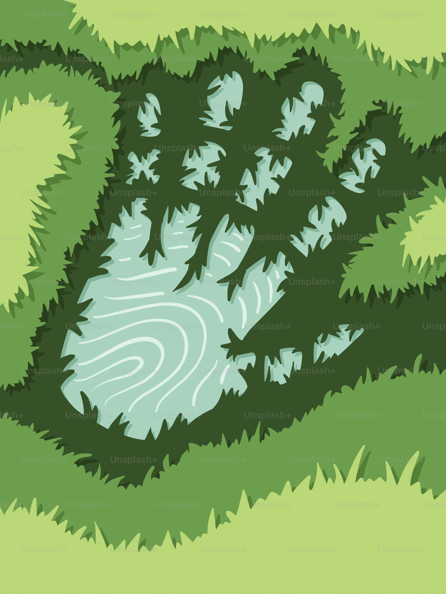 Grüne Waldsilhouette, die einen Handabdruck mit Fingerabdruck bildet