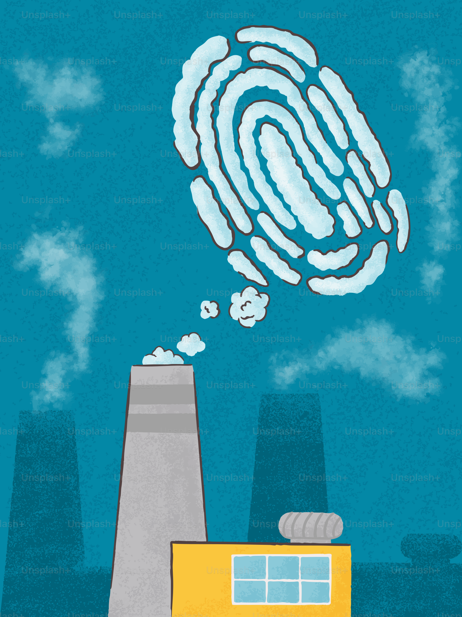 Factory smoke forms a fingerprint in the sky.