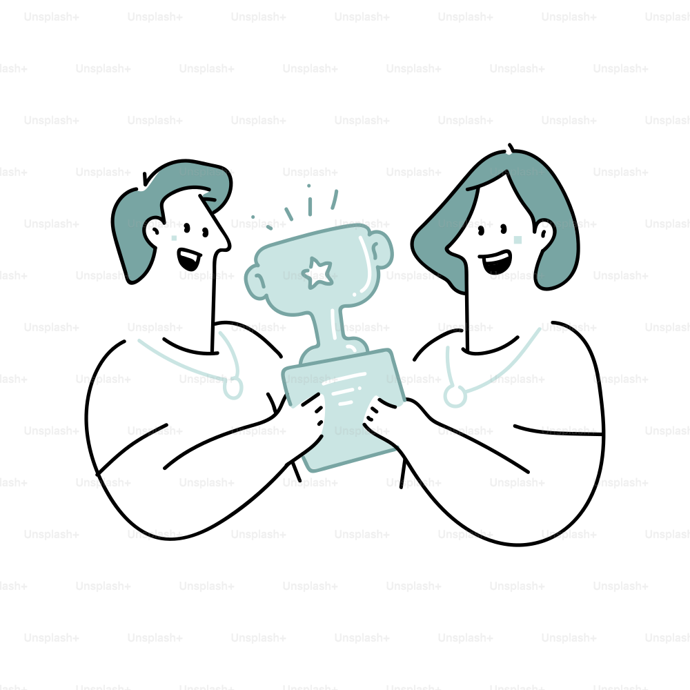 Two people holding a trophy together