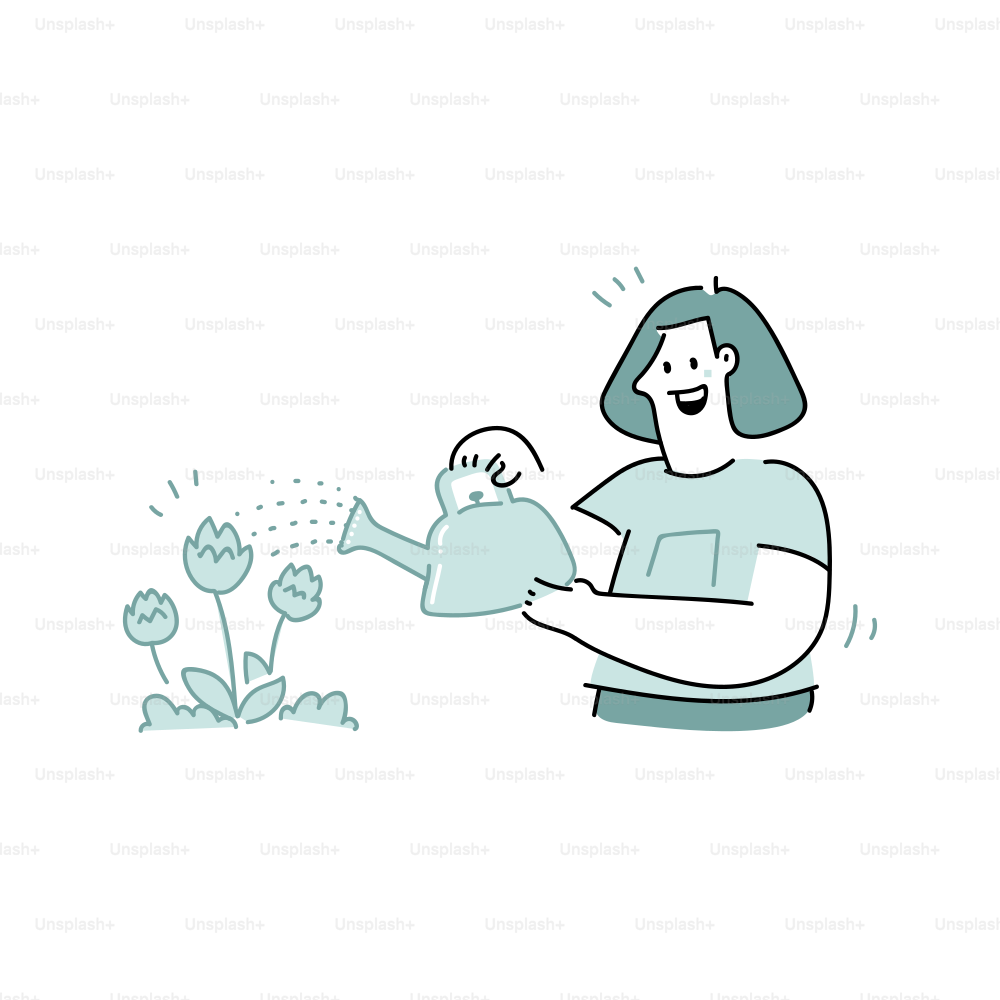 Person watering flowers with a watering can.