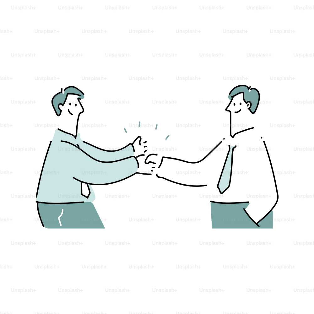 Two businessmen shaking hands with a thumbs up.