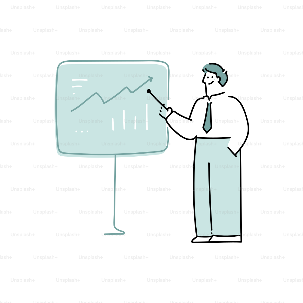 Man points at a growing graph on a whiteboard.