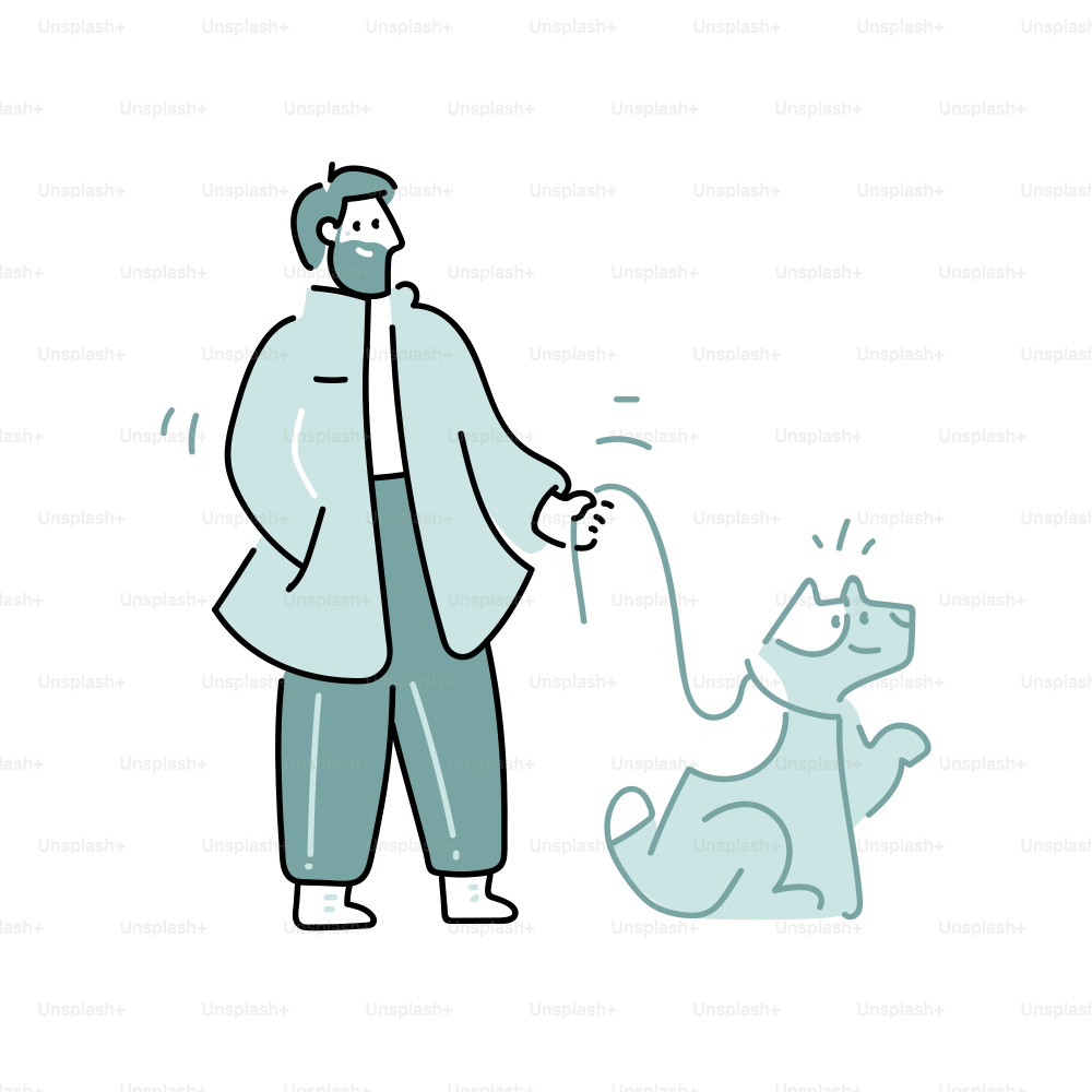 Man walking a happy dog on a leash