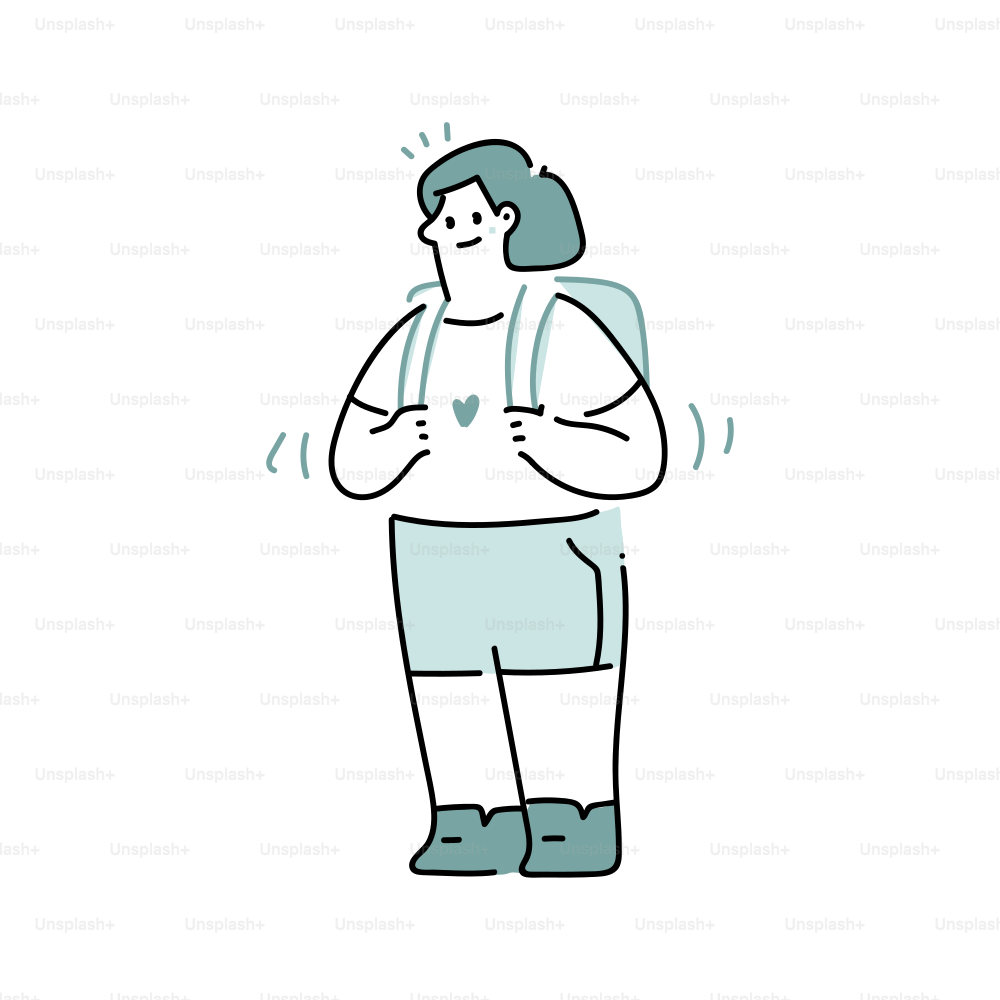 A person wearing a backpack and shorts.