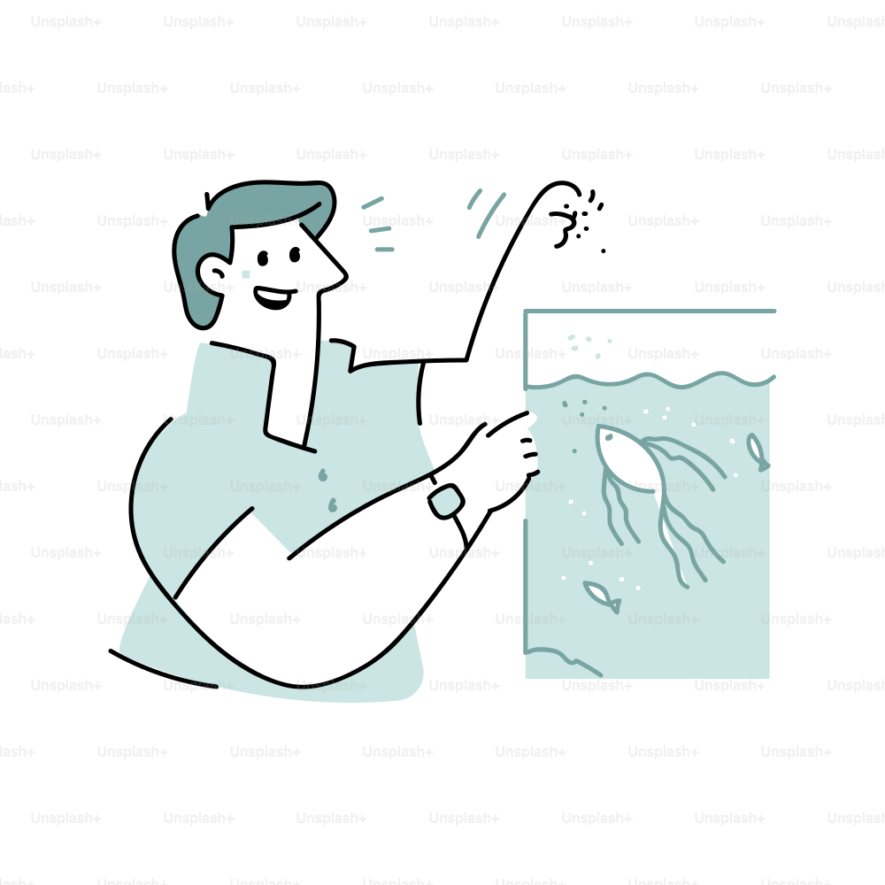 Man feeding a fish in a tank