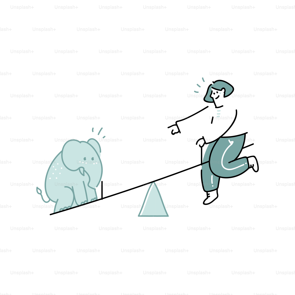 Person and elephant on a seesaw