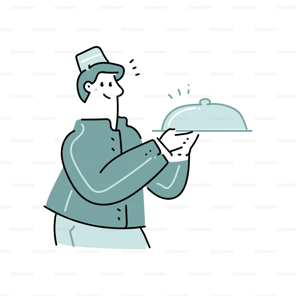 A smiling server holds a covered dish.