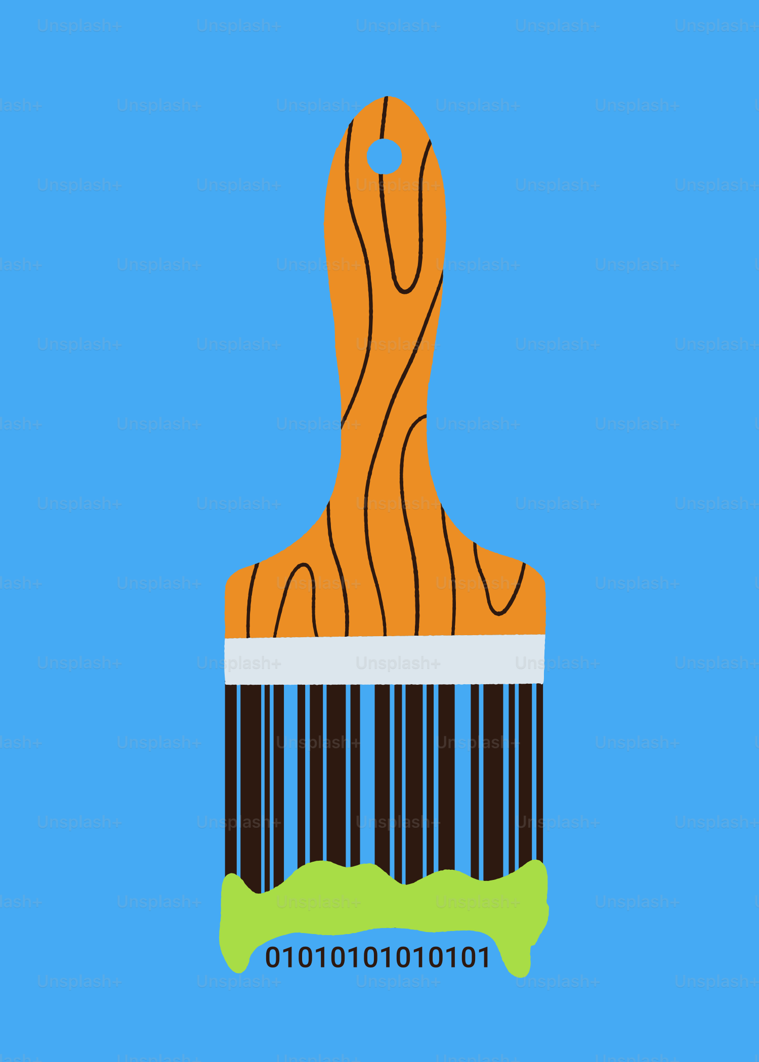 Pennello con setole di codice a barre e gocce di codice binario