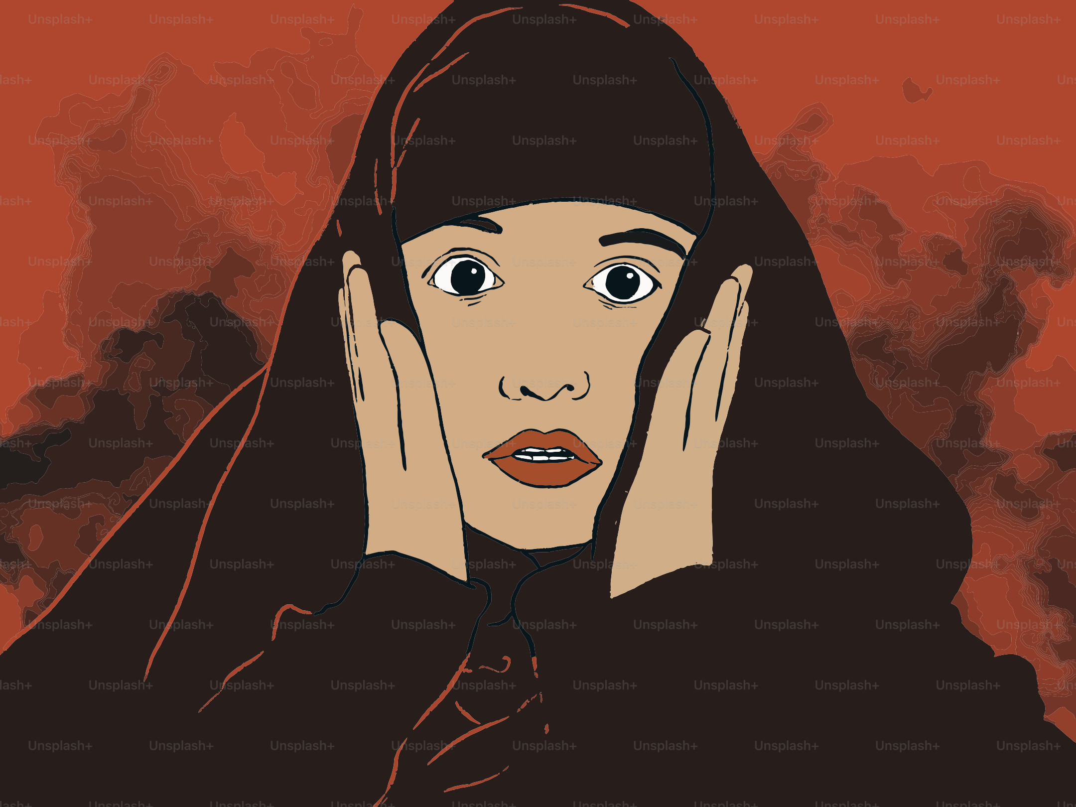 Eine Frau mit weit aufgerissenen Augen und Händen im Gesicht.