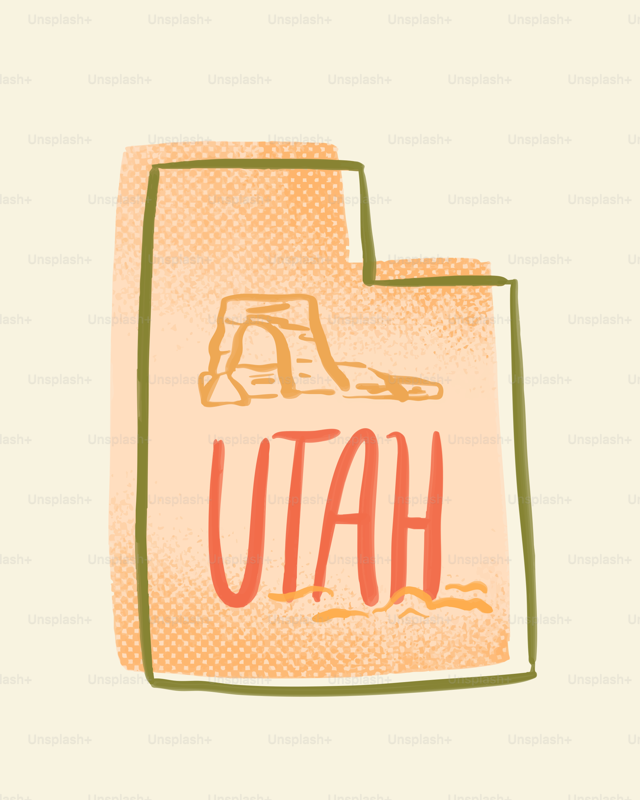 Outline of utah with delicate arch and text