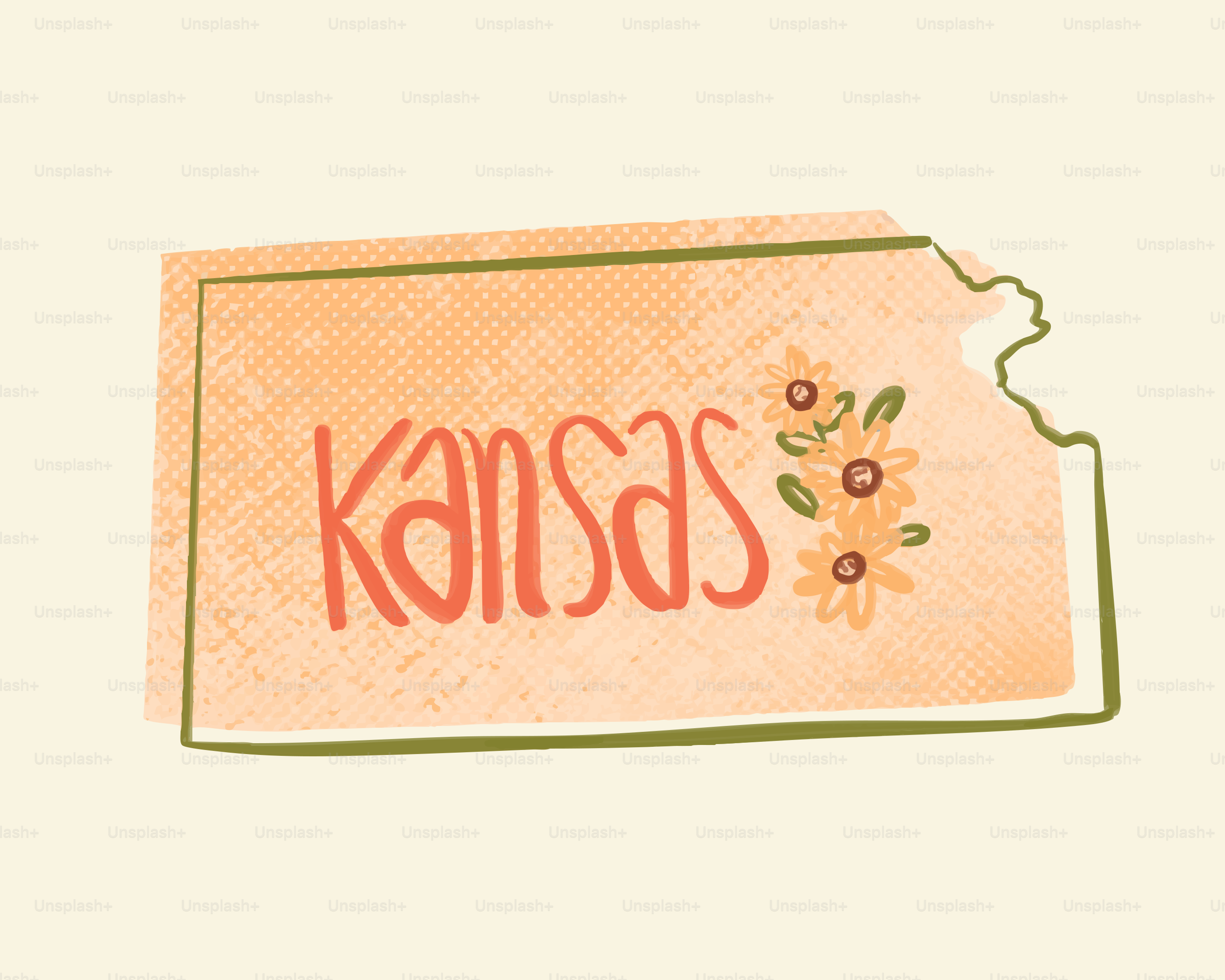 Kansas outline with flowers and text