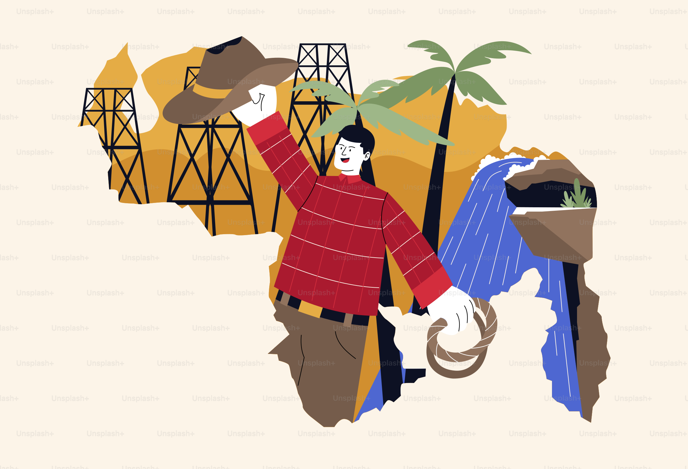 Hombre con sombrero vaquero y lazo delante del paisaje