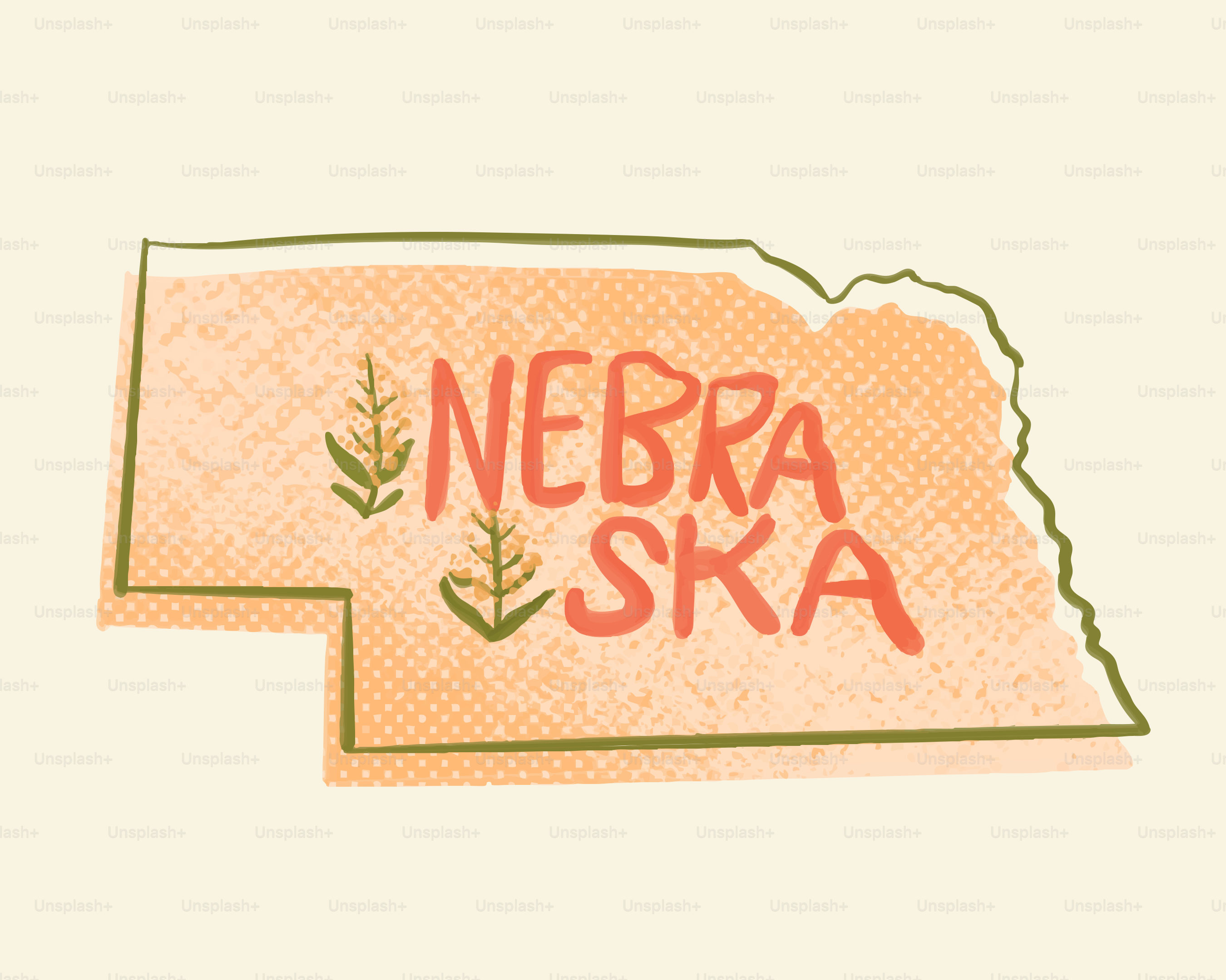 Esquema de Nebraska con texto y plantas