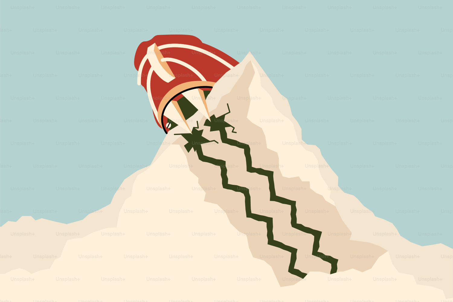 Un cappello rosso e bianco su una cima innevata di una montagna