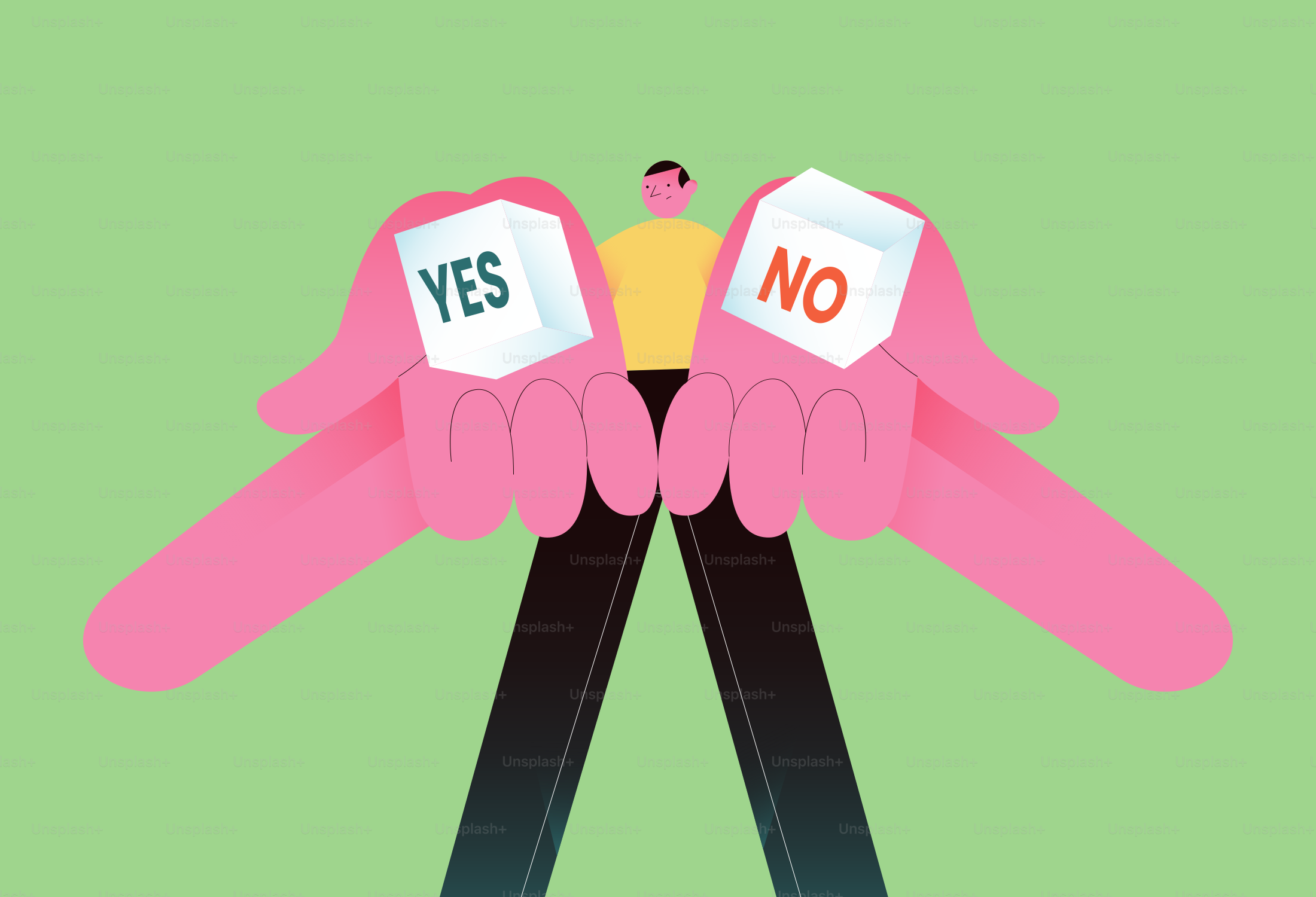 Personne tenant des cubes avec oui et non