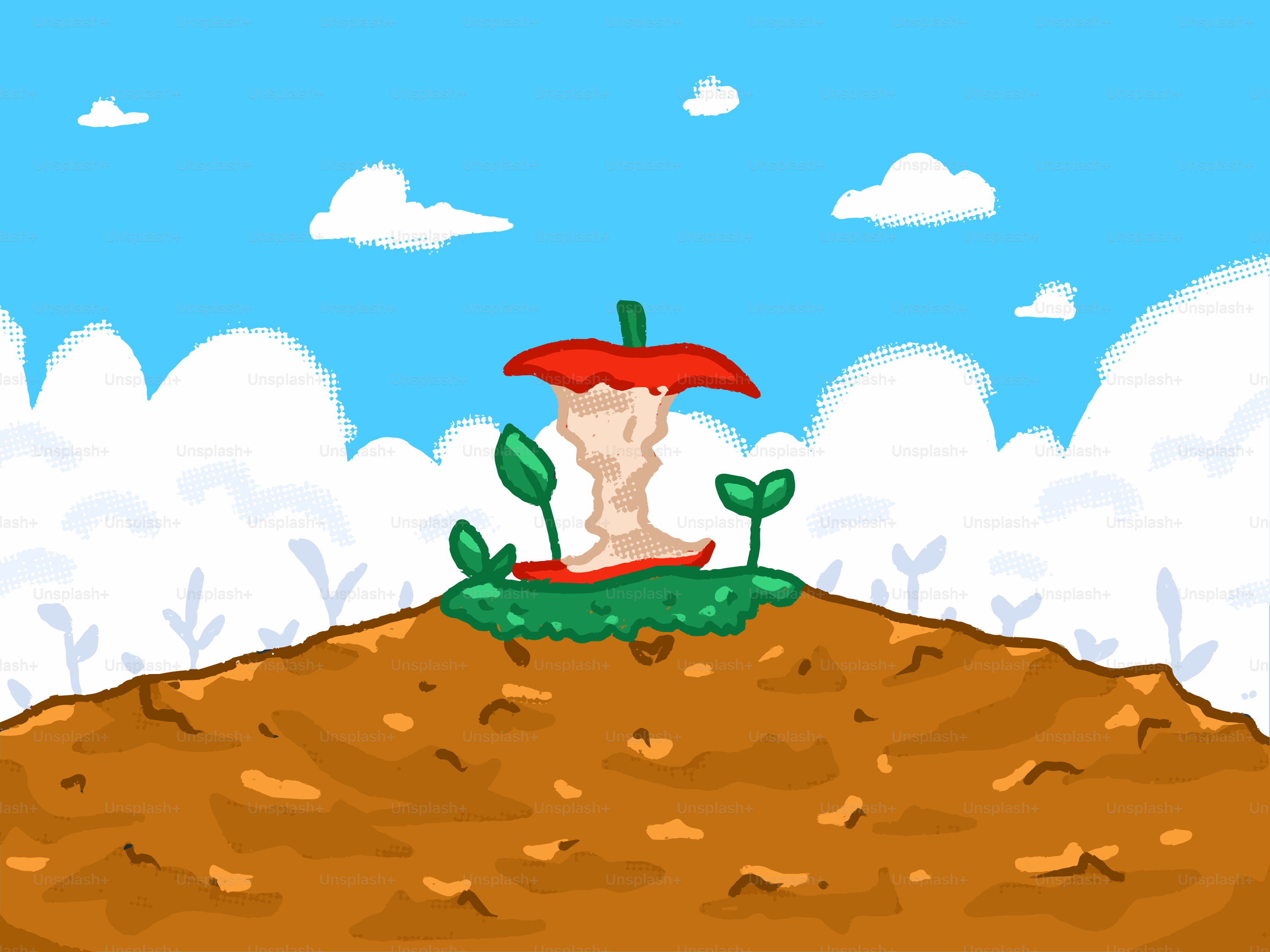 丘の上の芽が咲くアップルコア