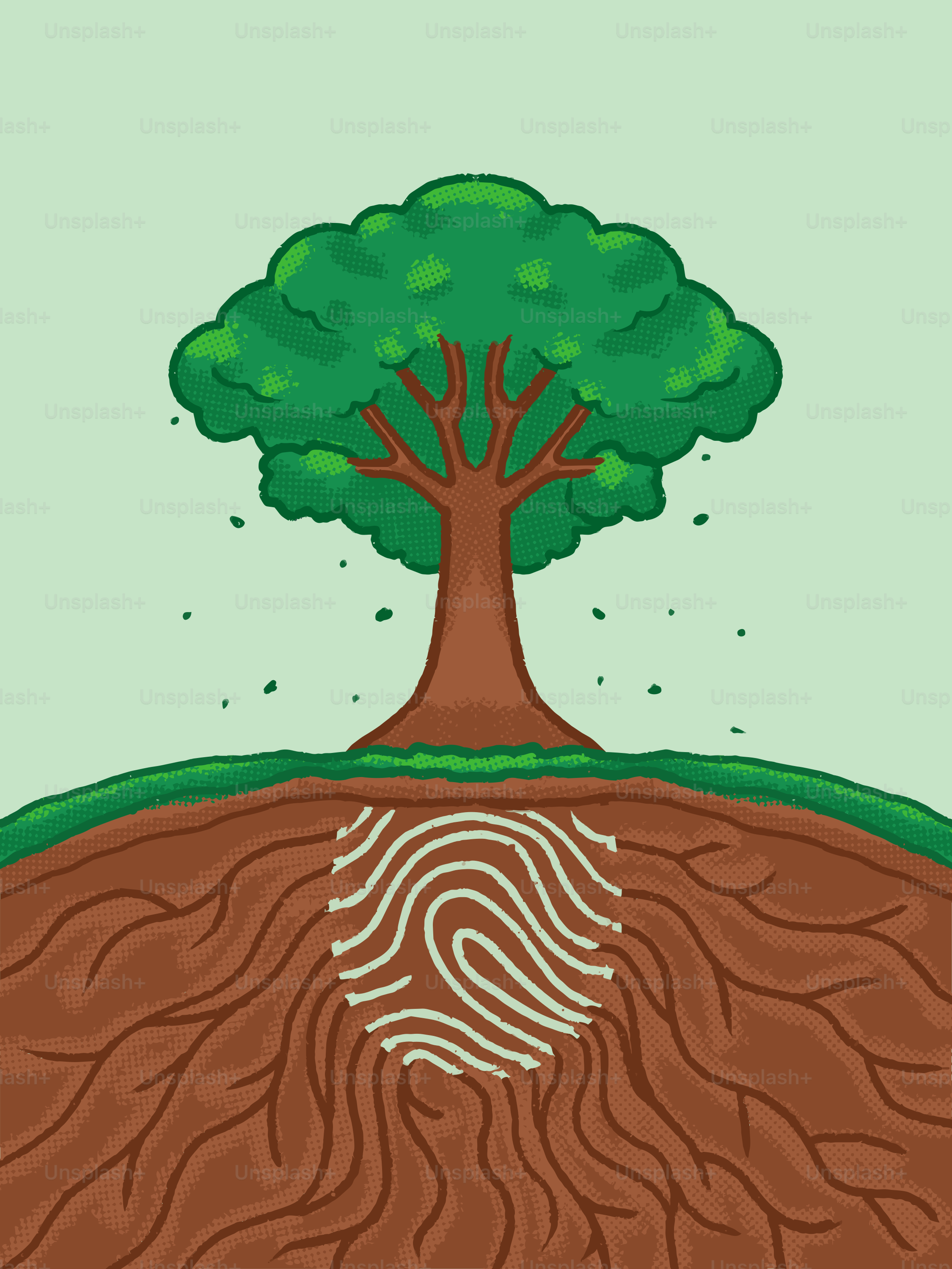 土壌中に指紋パターンを形成する木根