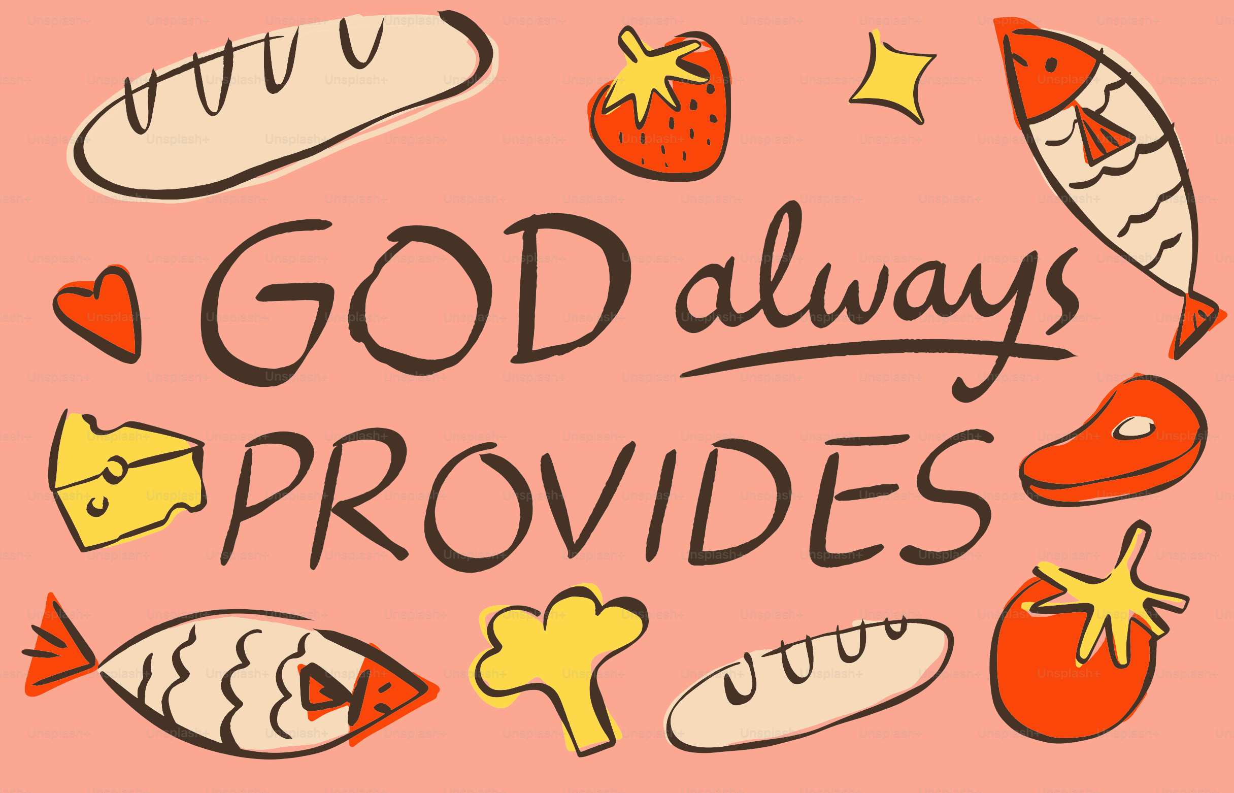 God always provides text with food illustrations