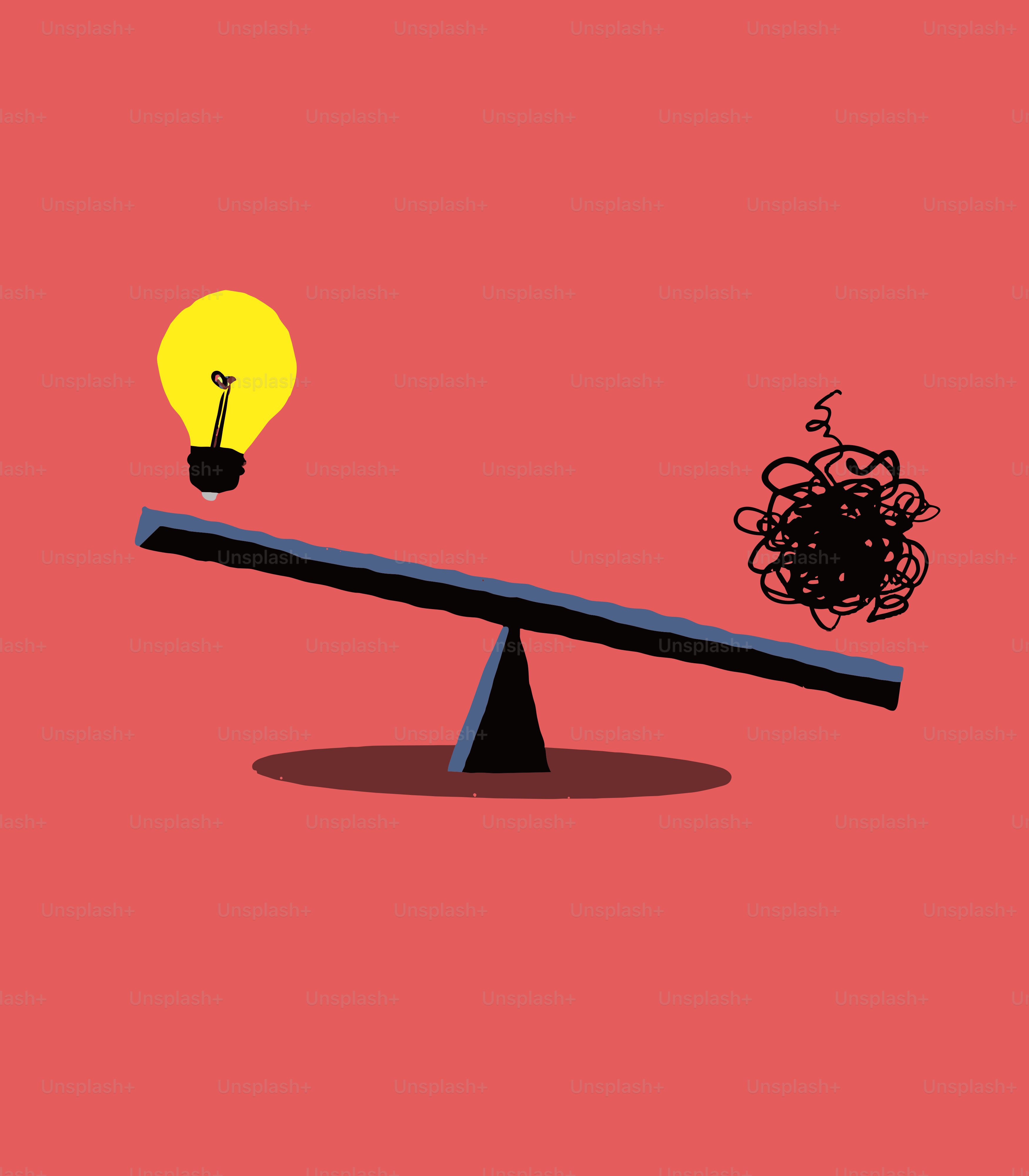 Gangorra equilibrando uma lâmpada e uma bagunça emaranhada