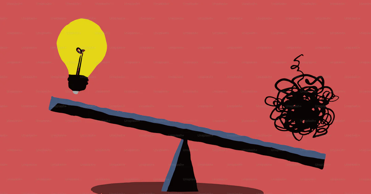 Balancing Mess Seesaw balancing a lightbulb and tangled mess vector – Illustration ...