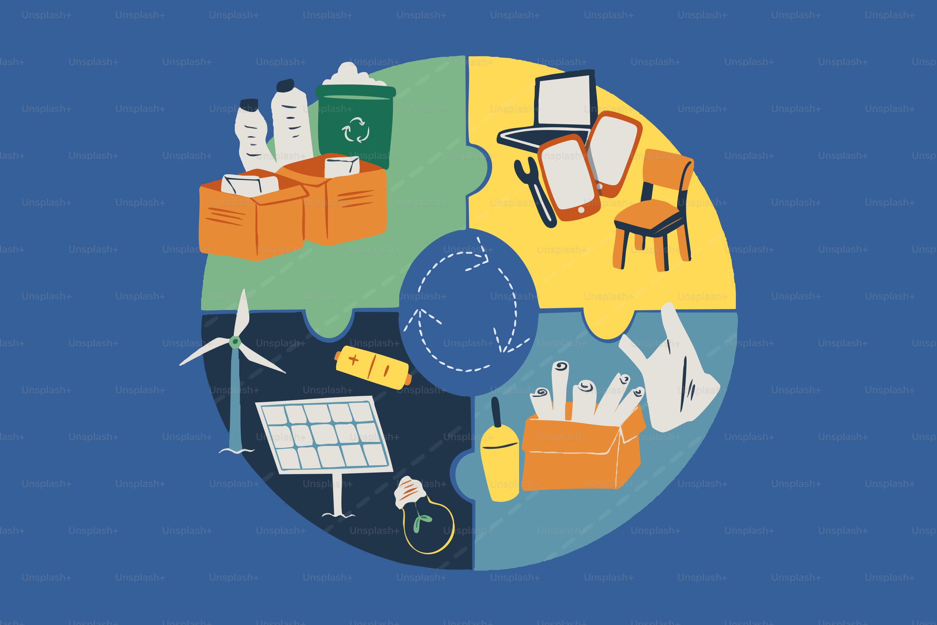 リサイクルと再生可能エネルギーを用いた循環型経済の概念