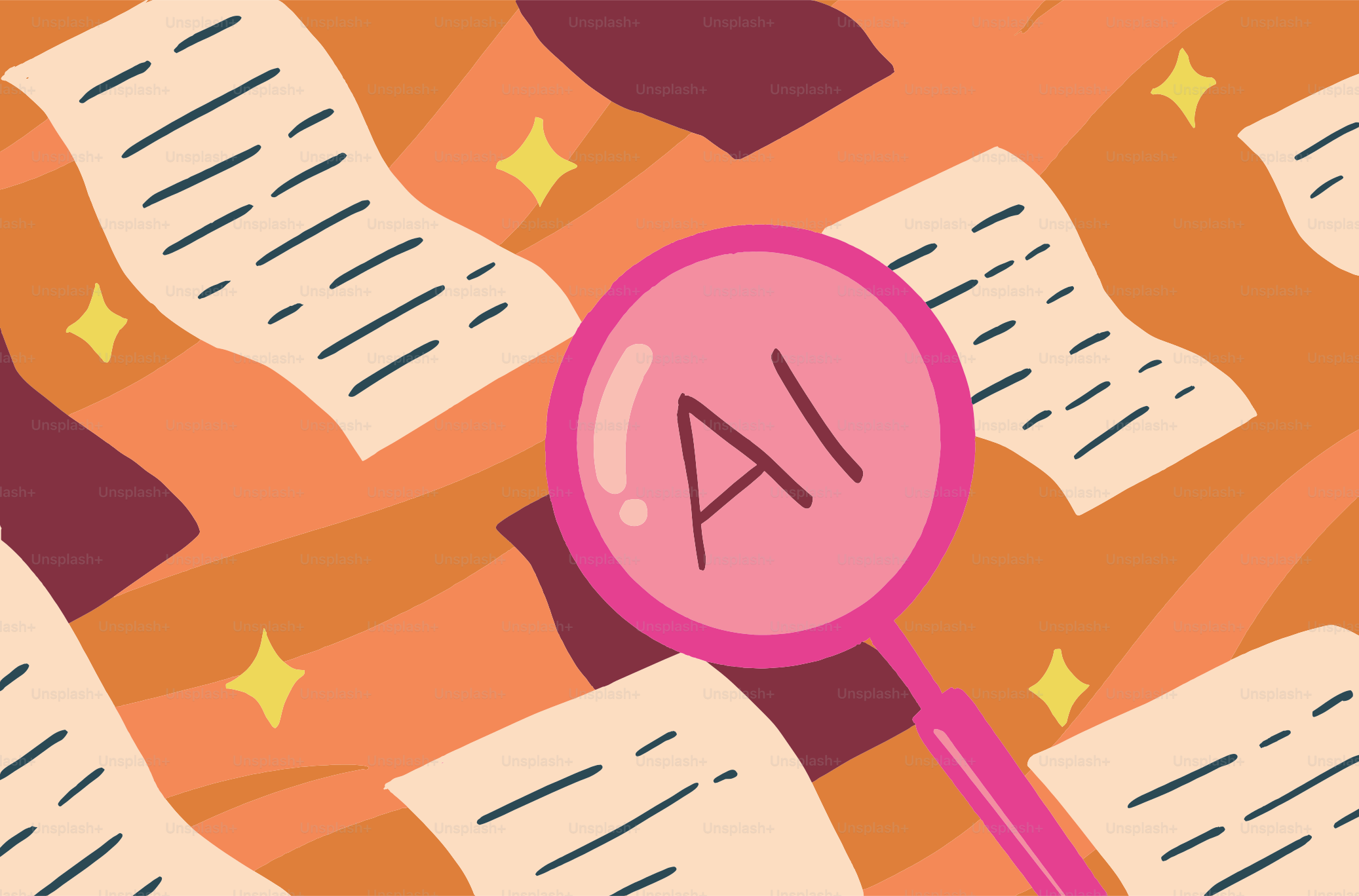 Loupe sur du texte IA sur papier