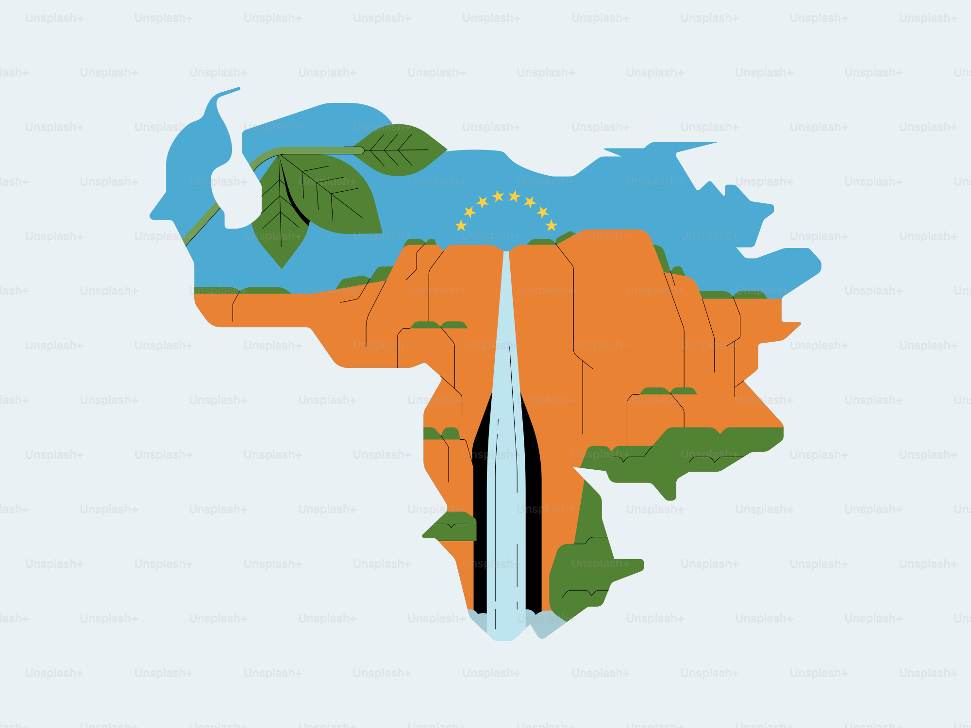 Mapa de Venezuela con elementos naturales del paisaje