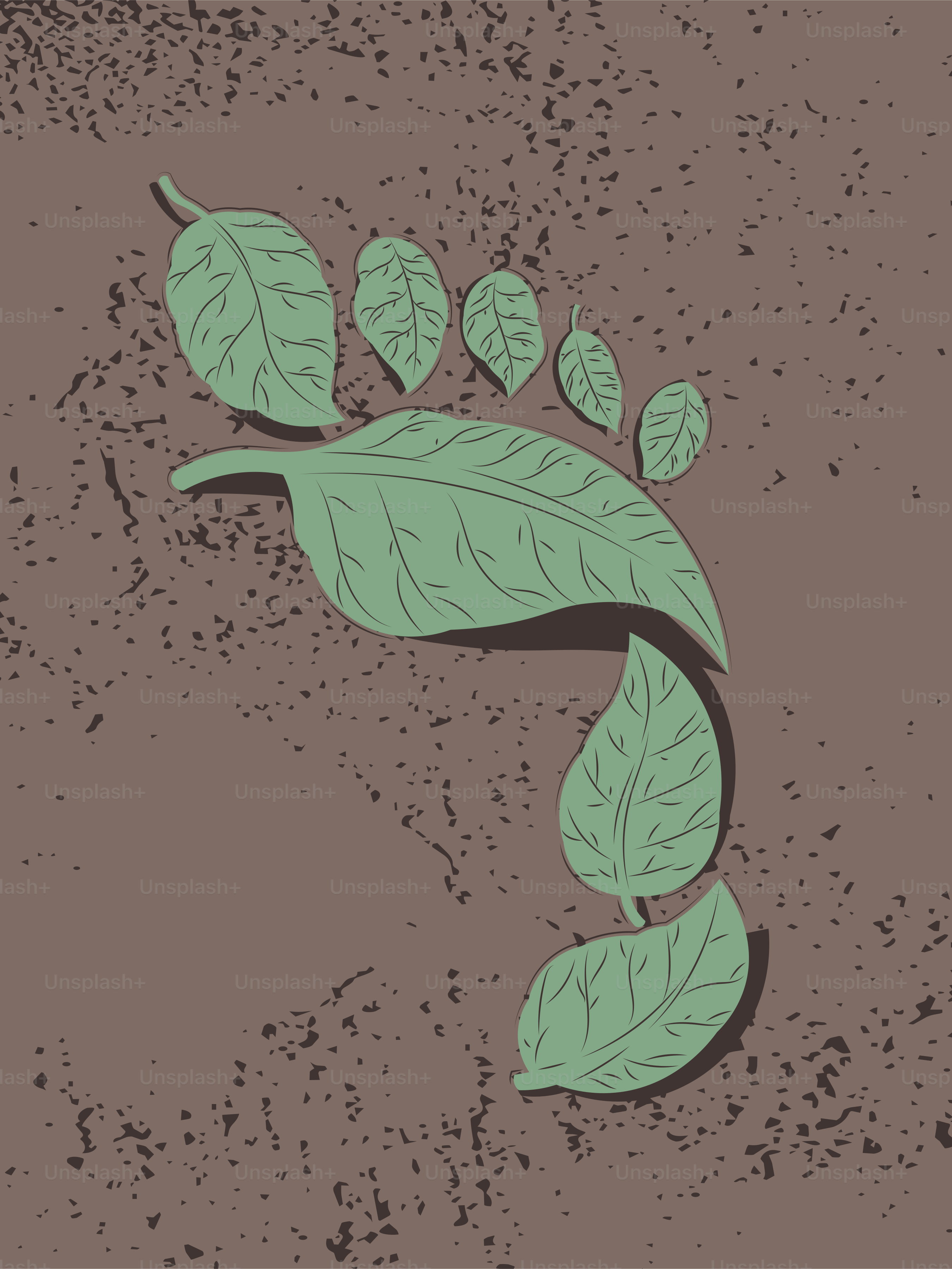 Grüner Fußabdruck aus Blättern auf strukturiertem Hintergrund