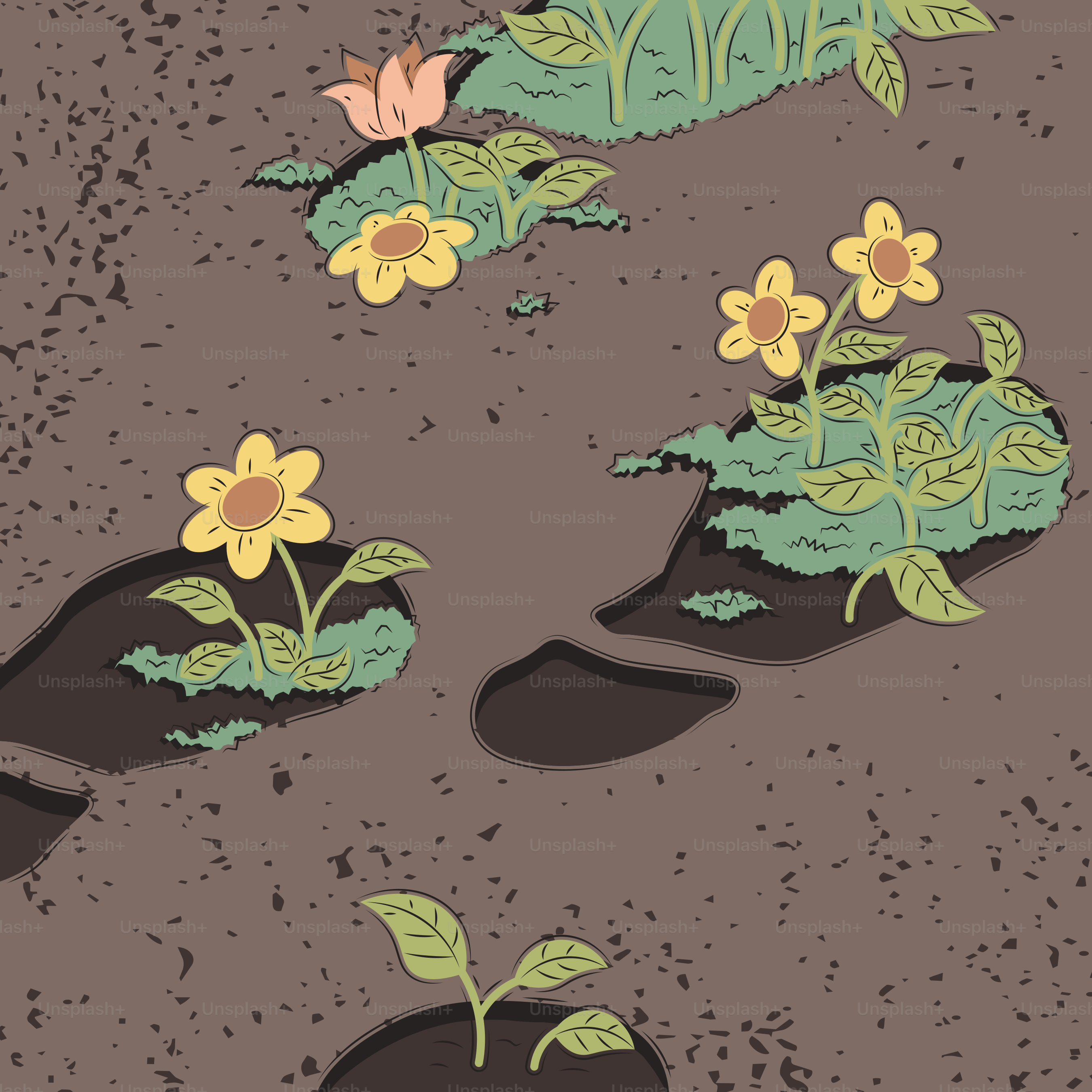 Fußabdrücke mit Blumen, die aus ihnen auf der Erde wachsen